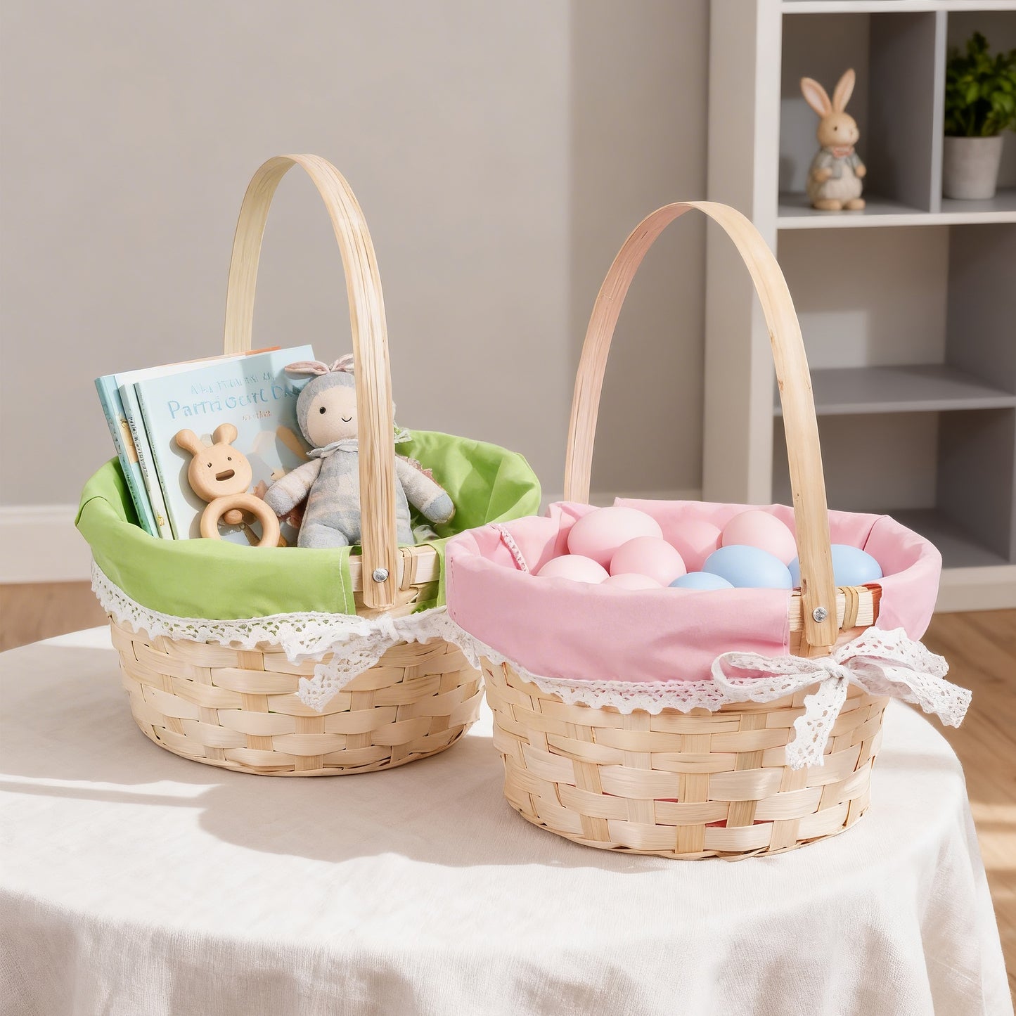 Small Bamboo Shopper Easter Basket with Blue Lining