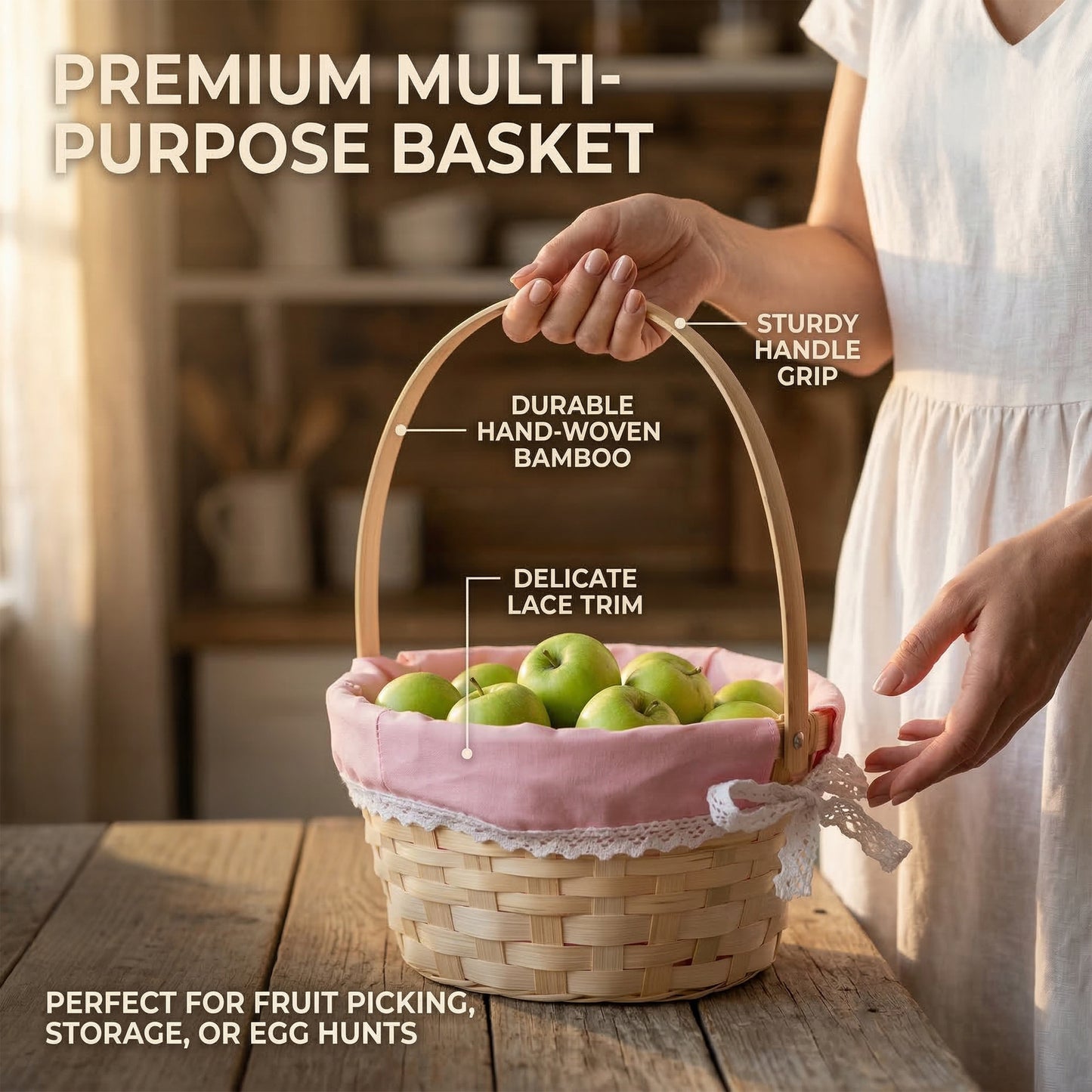 Small Bamboo Shopper Easter Basket with Pink Lining