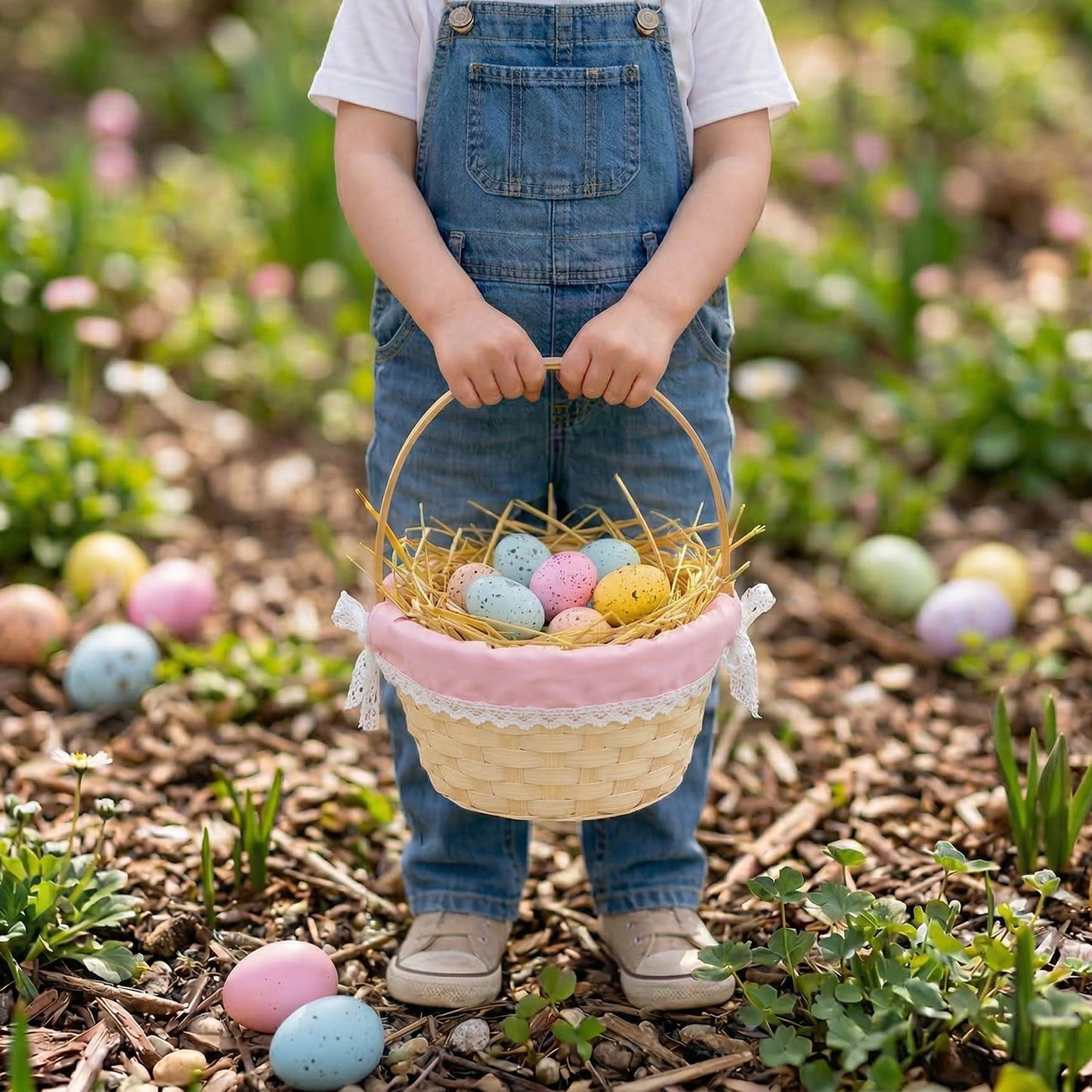 Small Bamboo Shopper Easter Basket with Pink Lining