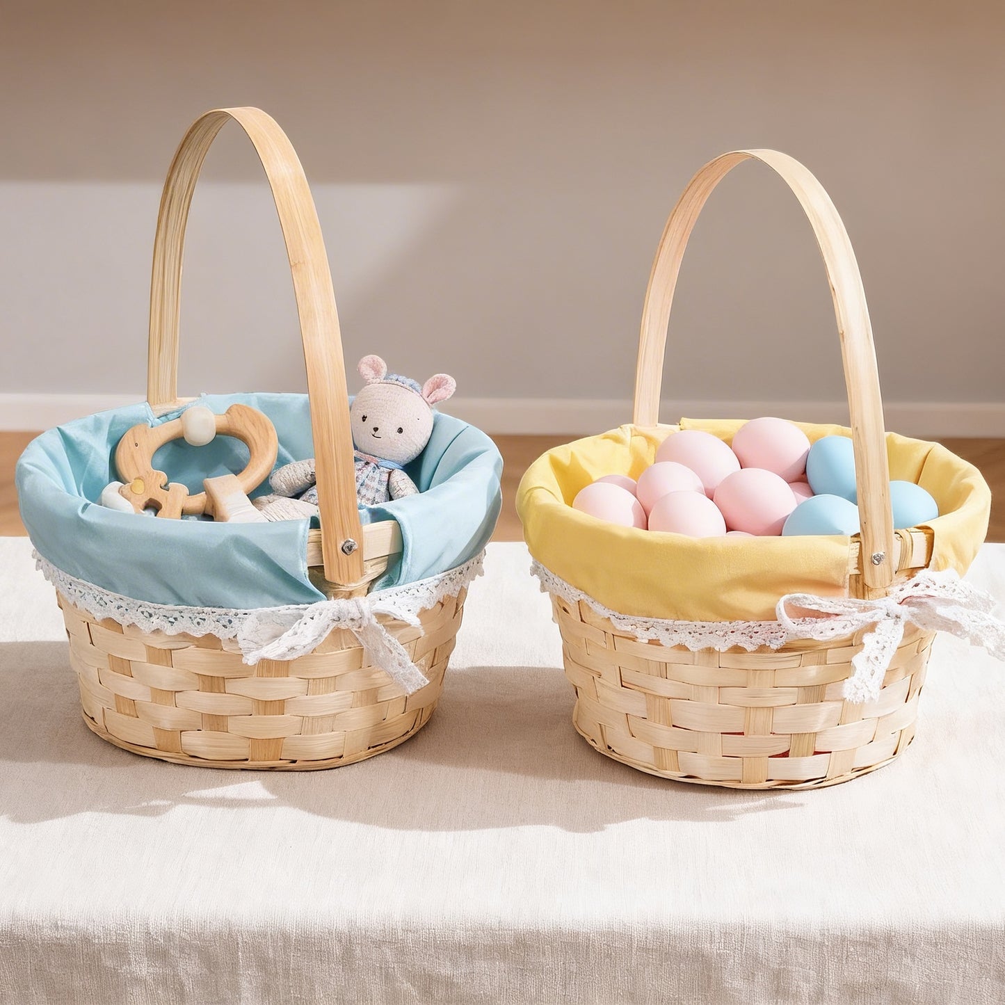 Small Bamboo Shopper Easter Basket with Blue Lining