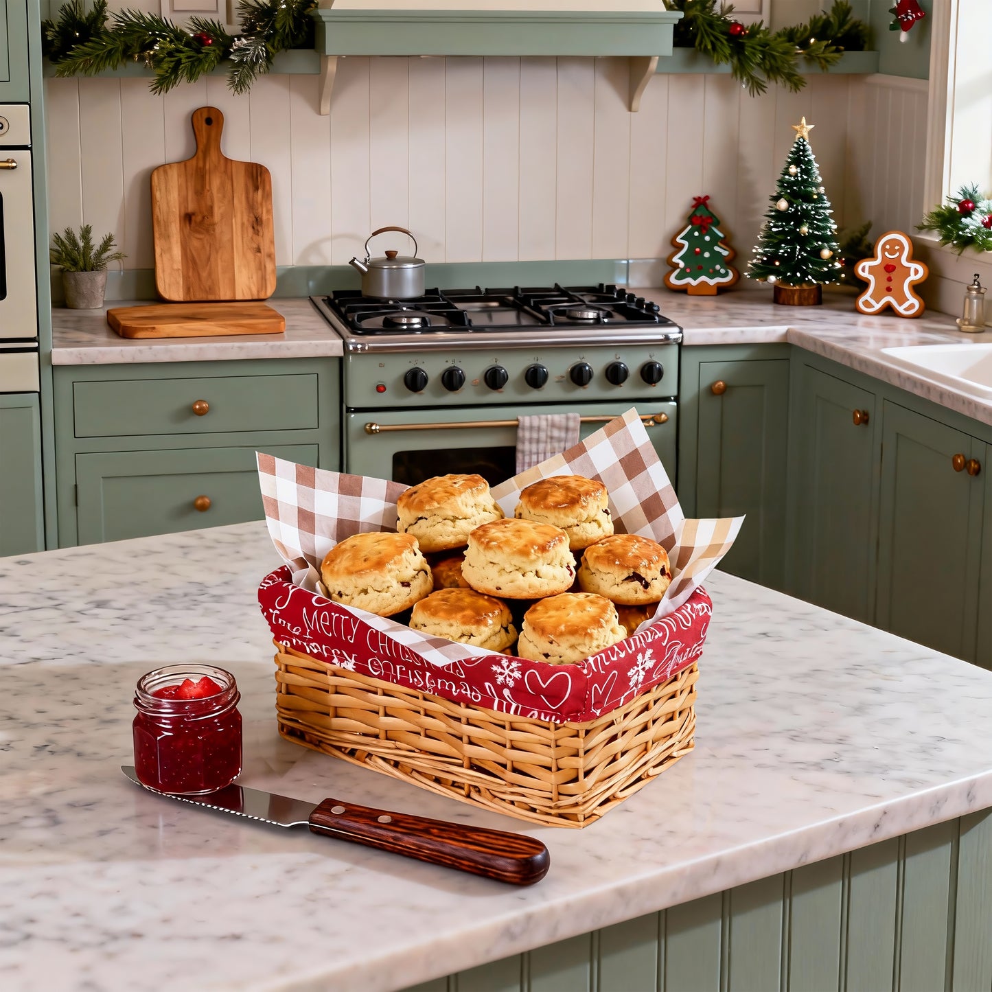 Small Light Steamed Wicker Basket Tray with Christmas Lining