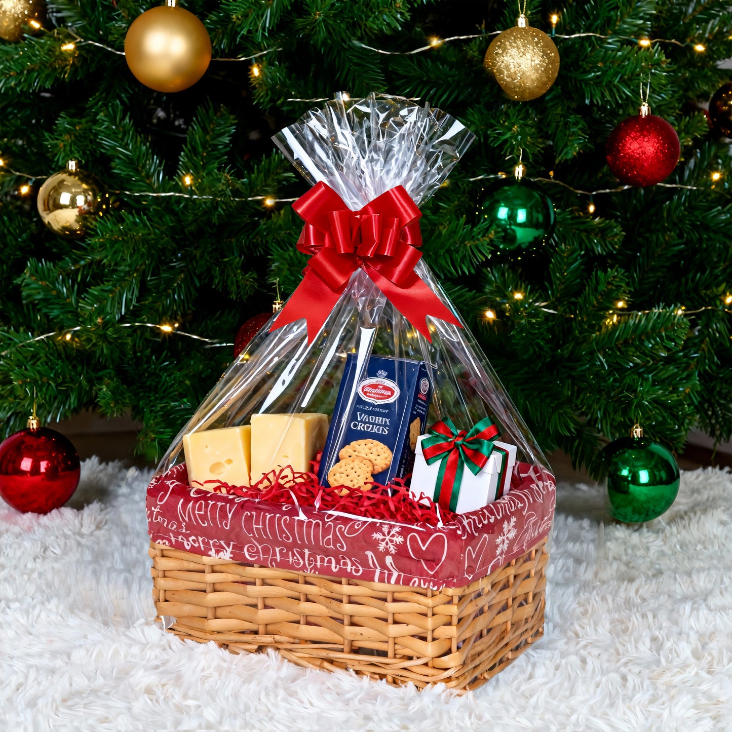Small Light Steamed Wicker Basket Tray with Christmas Lining
