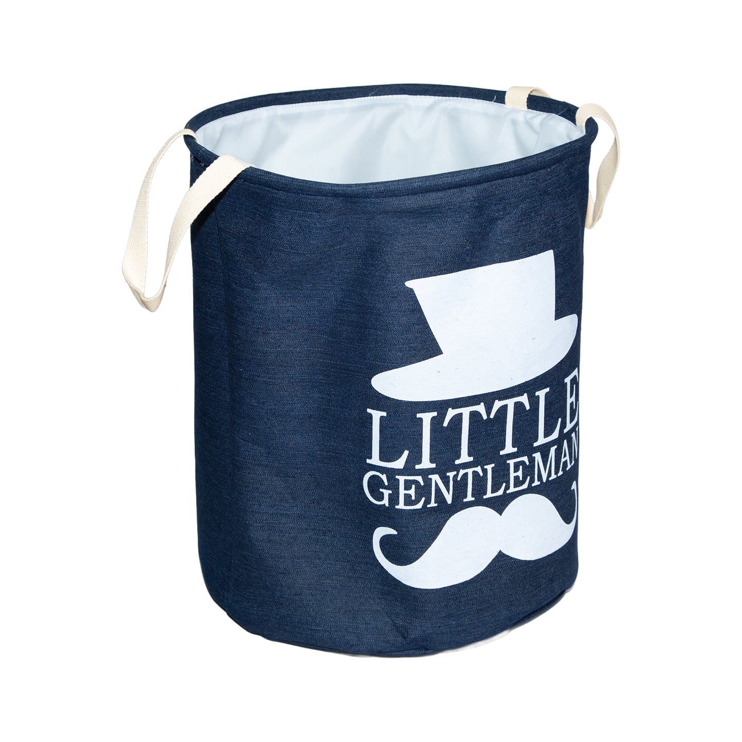 Navy Round Canvas Laundry Basket with Lining