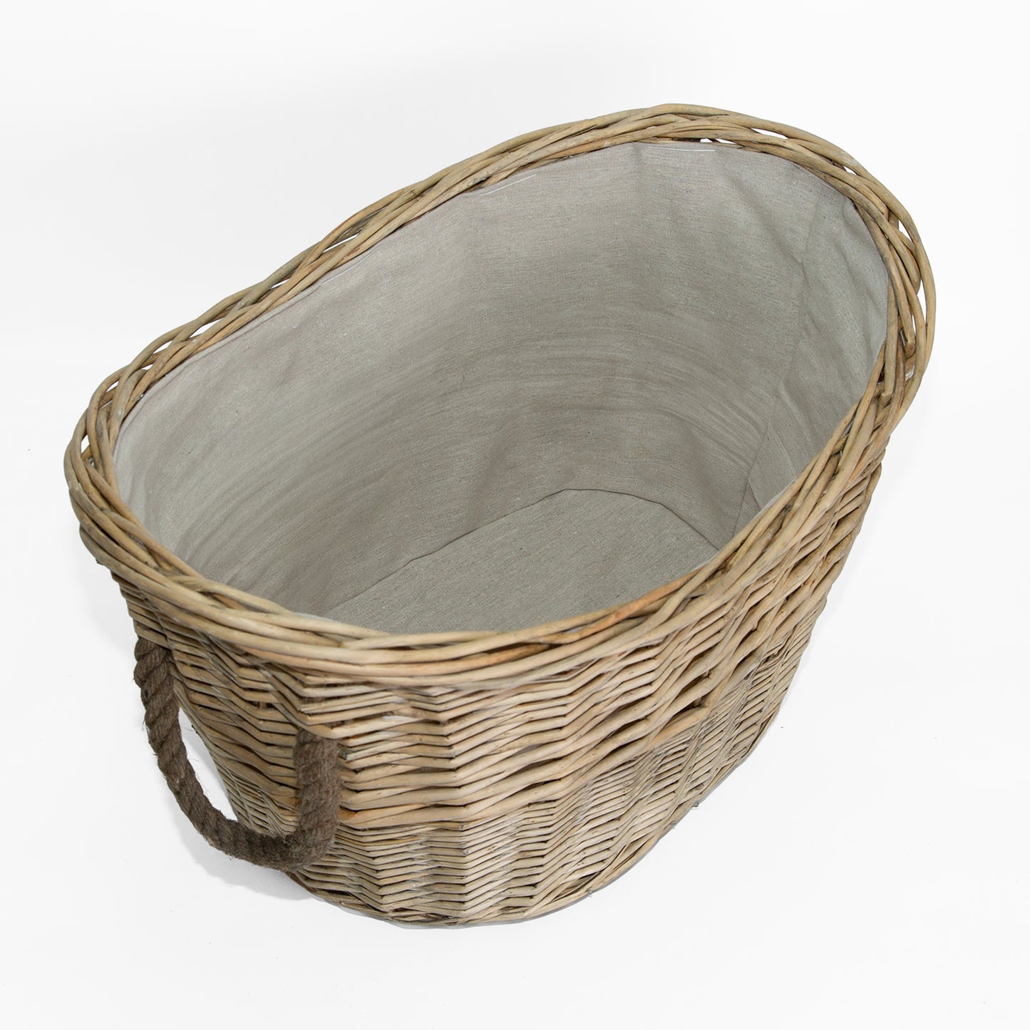 Antique Wash Oval Rope Handled Wicker Log Basket