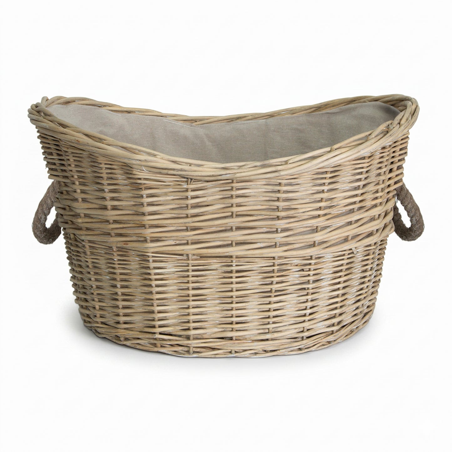 Antique Wash Oval Rope Handled Wicker Log Basket