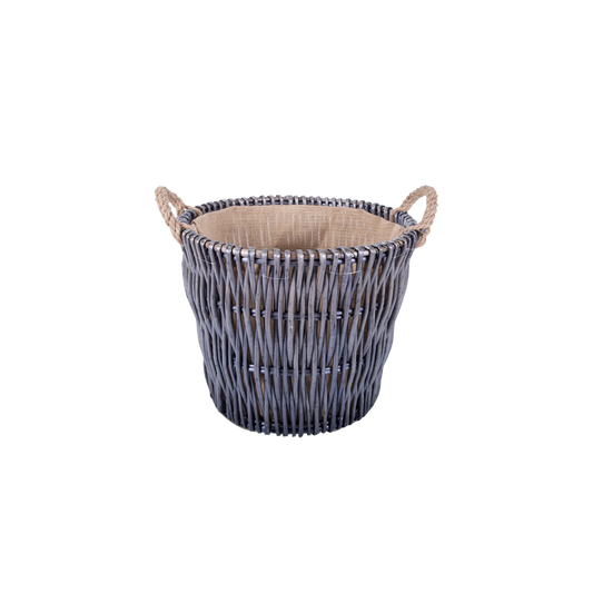 Antique Wash Round Vertical Weave Wicker Log Basket