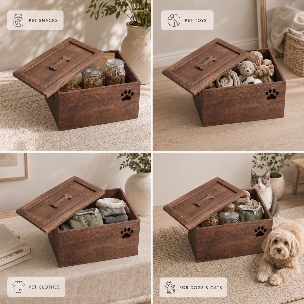 Brown Dog Toy Wooden Storage Box - 2 Sizes