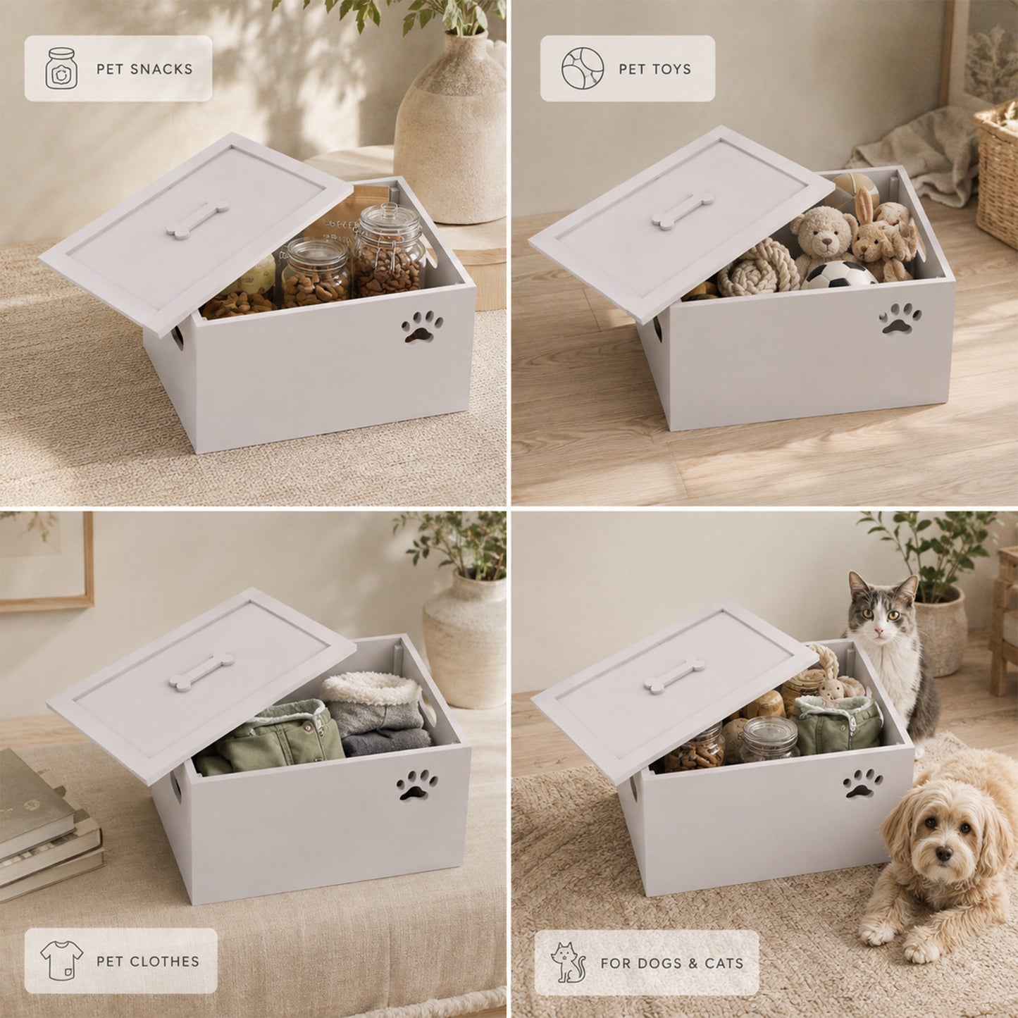 Grey Wooden Dog Toy Storage Box - 2 Sizes