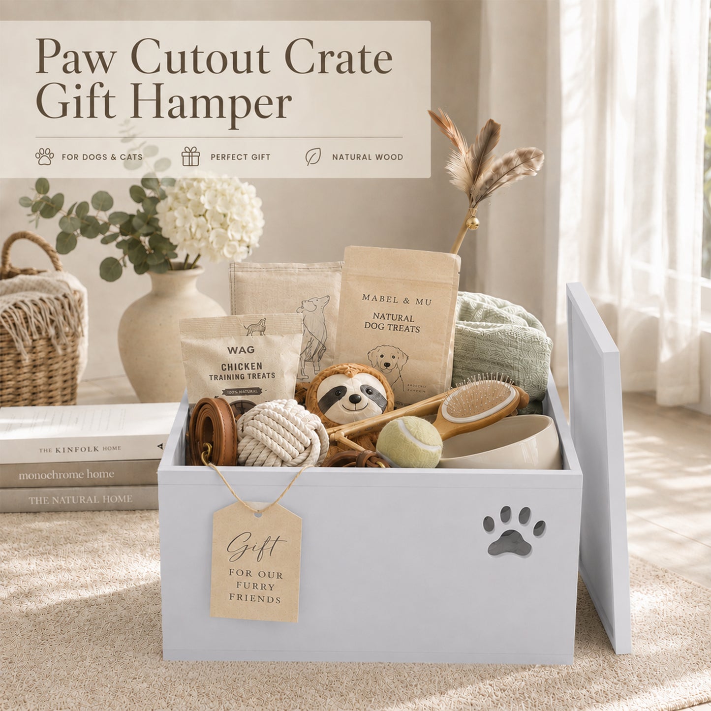 Grey Wooden Dog Toy Storage Box - 2 Sizes