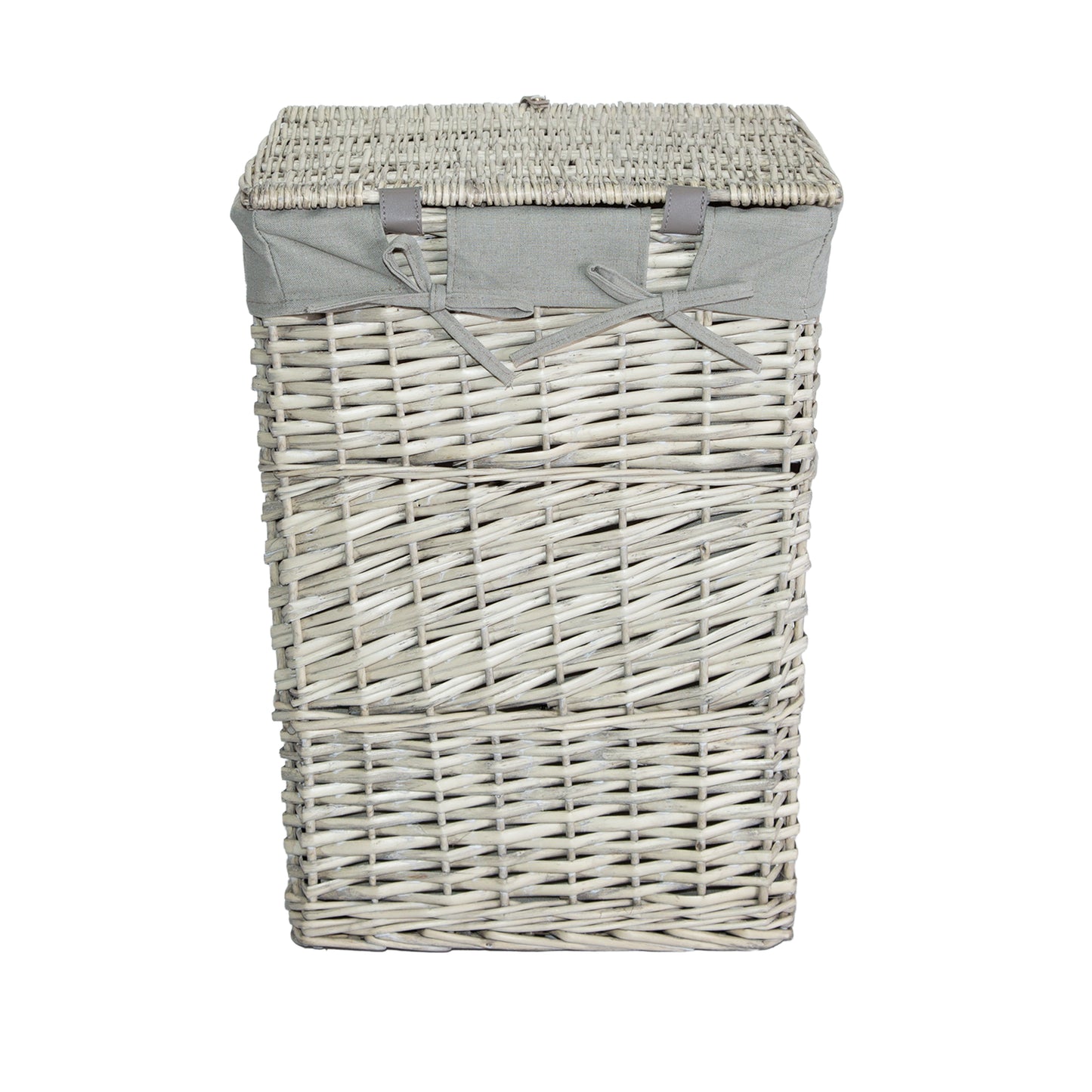 Grey Wash Rectangular Wicker Laundry Basket with Lining - 2 Sizes