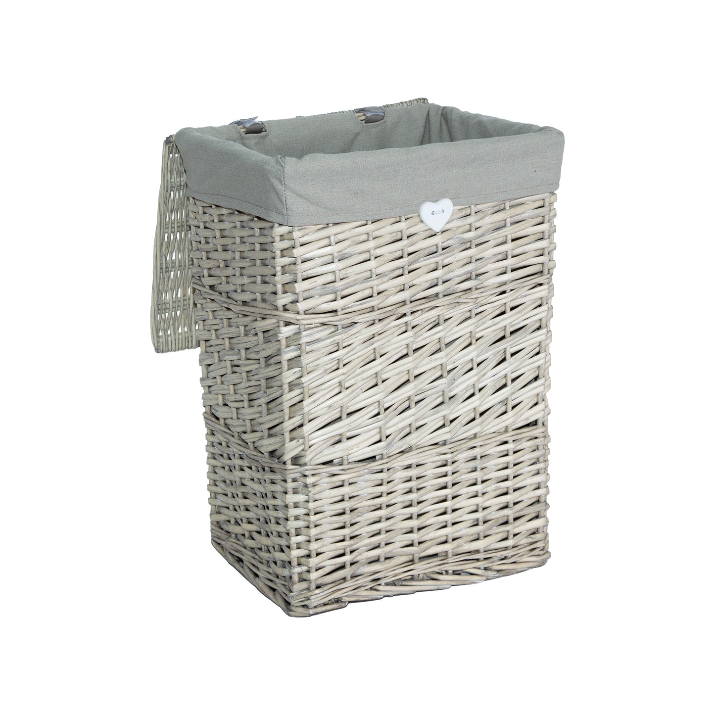 Grey Wash Rectangular Wicker Laundry Basket with Lining - 2 Sizes