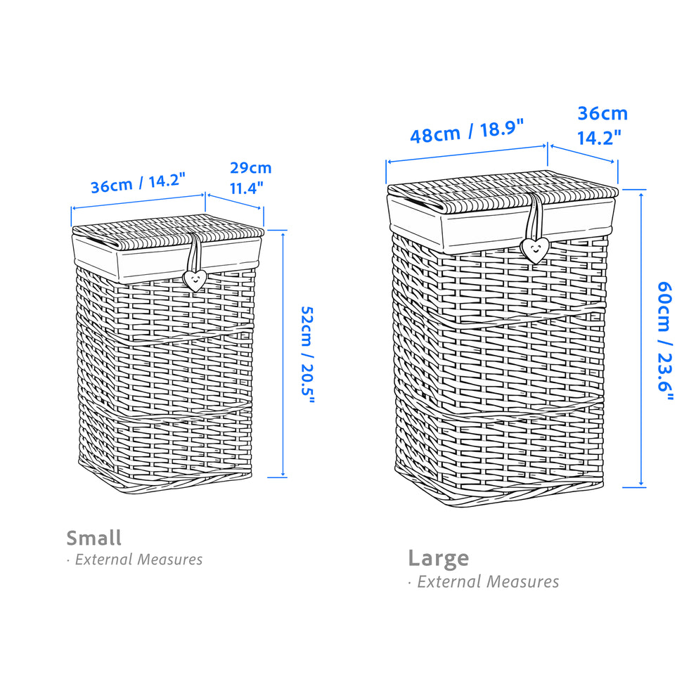 Grey Wash Rectangular Wicker Laundry Basket with Lining - 2 Sizes ...