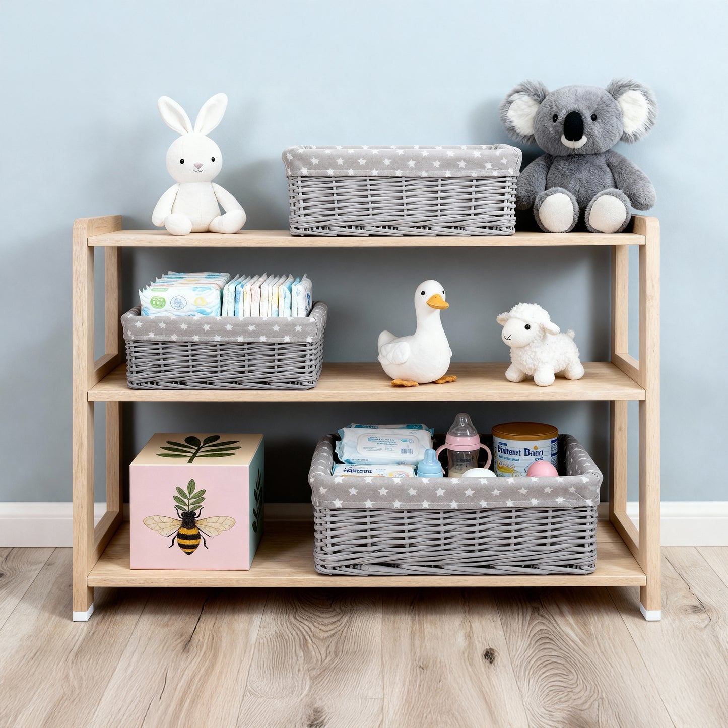 Grey Wicker Storage Basket with Star Pattern Lining - 3 Sizes