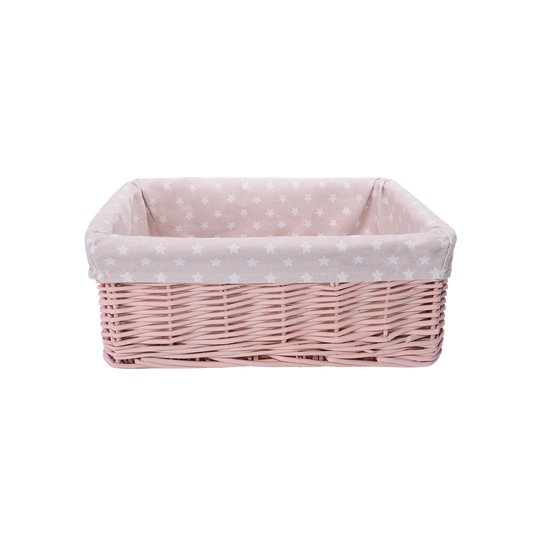 Pink Wicker Storage Basket with Star Pattern Lining - 3 Sizes