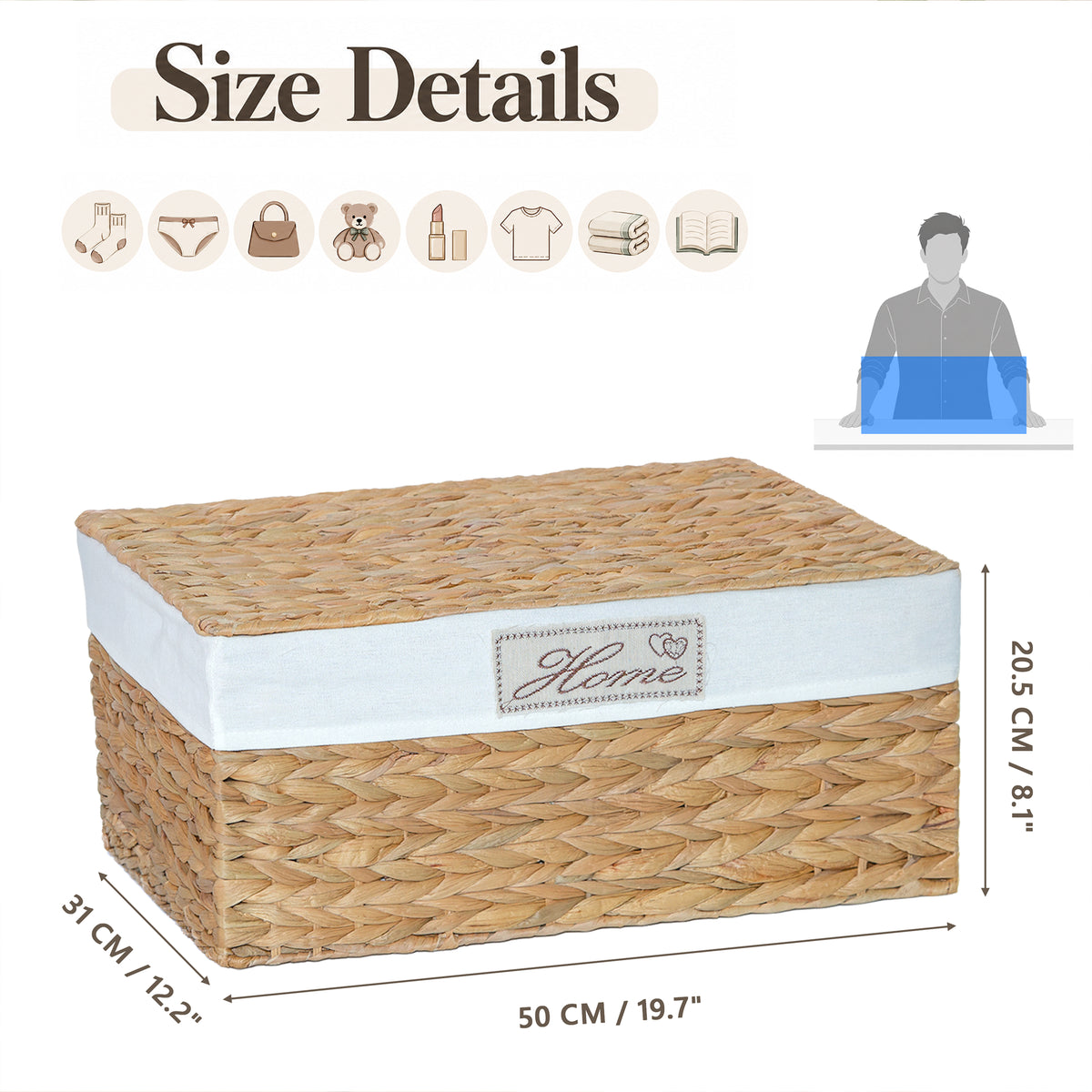 Water Hyacinth Storage Hamper with Lid & Lining