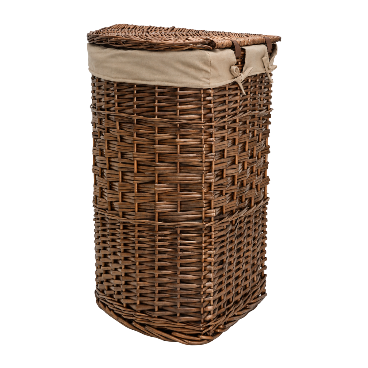 Brown Corner Wicker Laundry Basket with Lining