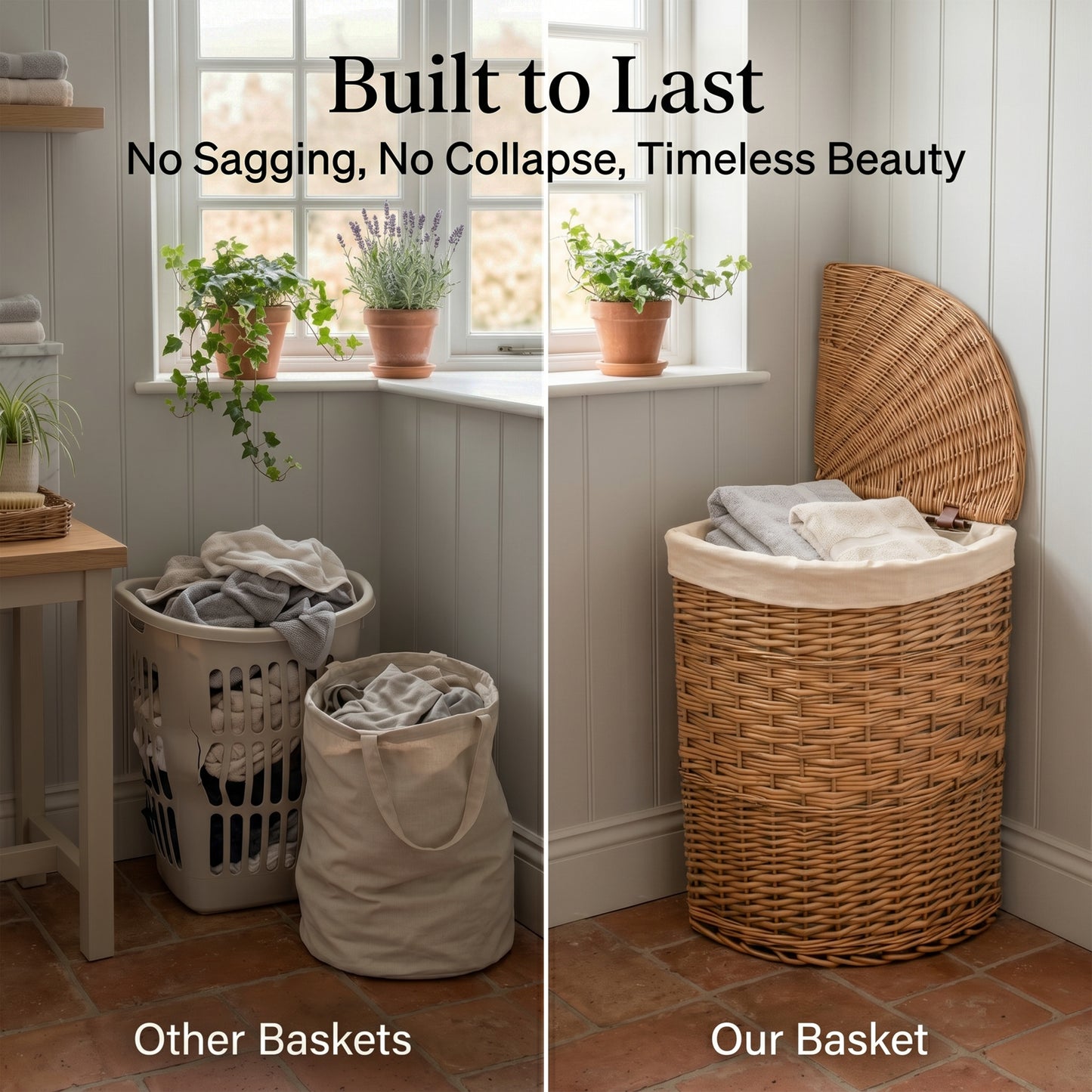 Brown Corner Wicker Laundry Basket with Lining