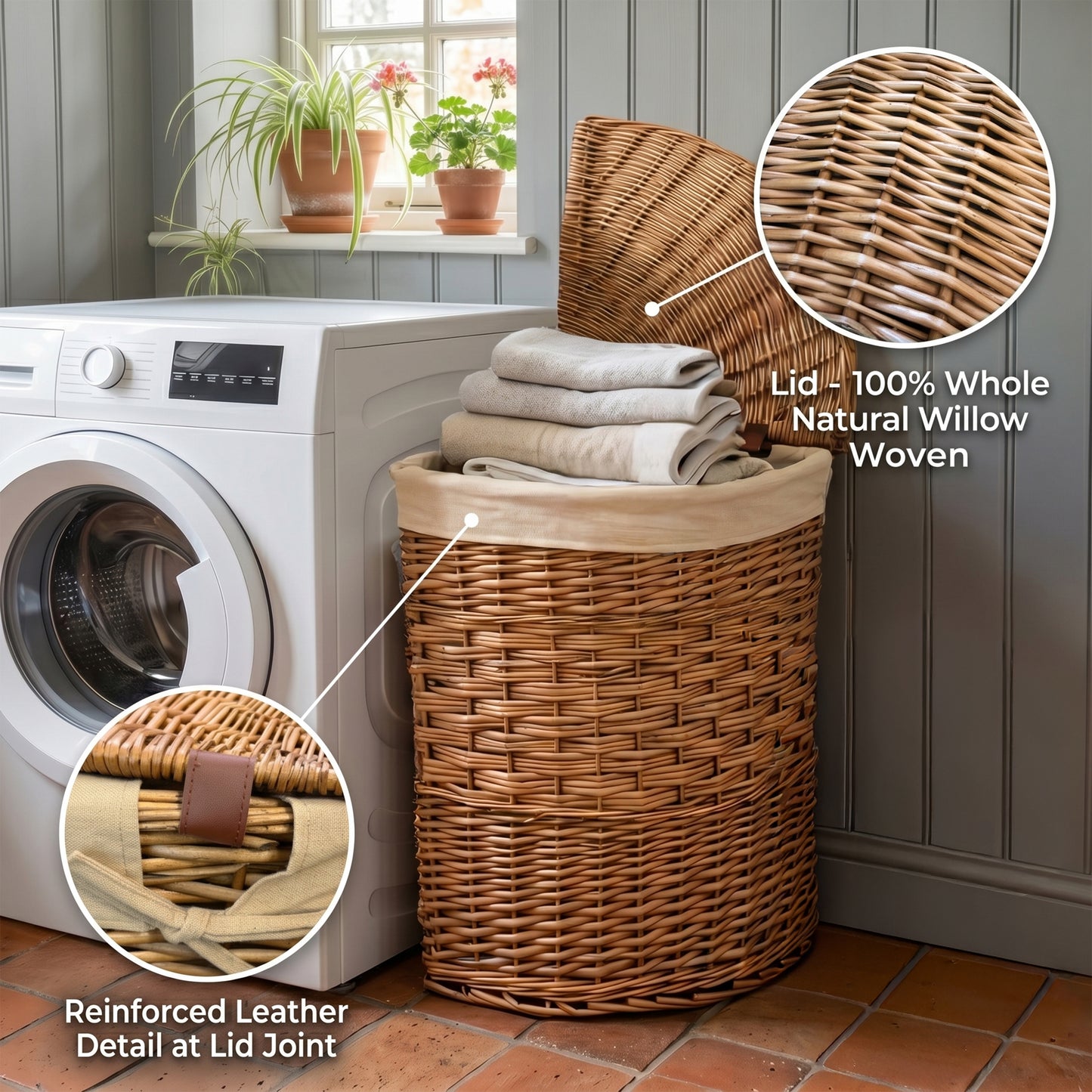Brown Corner Wicker Laundry Basket with Lining