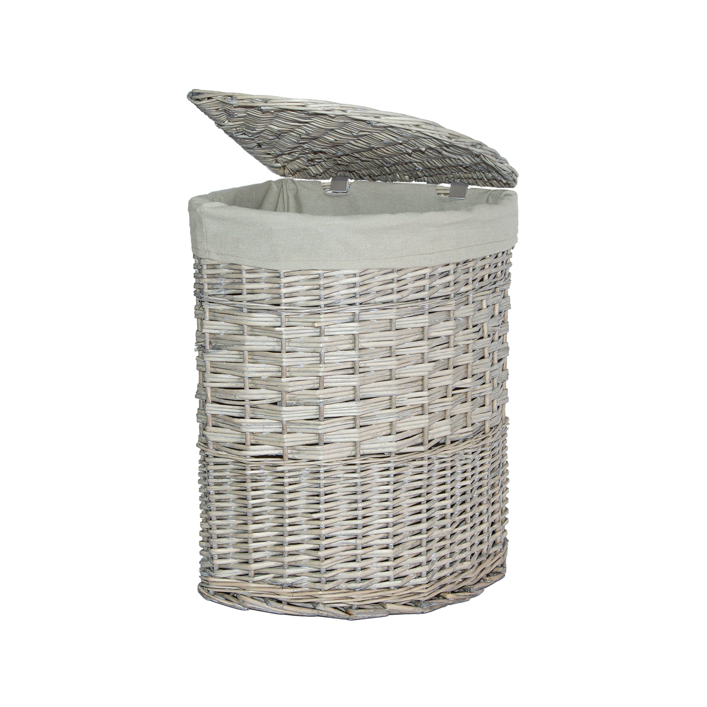 Grey Wash Corner Wicker Laundry Basket with Lining