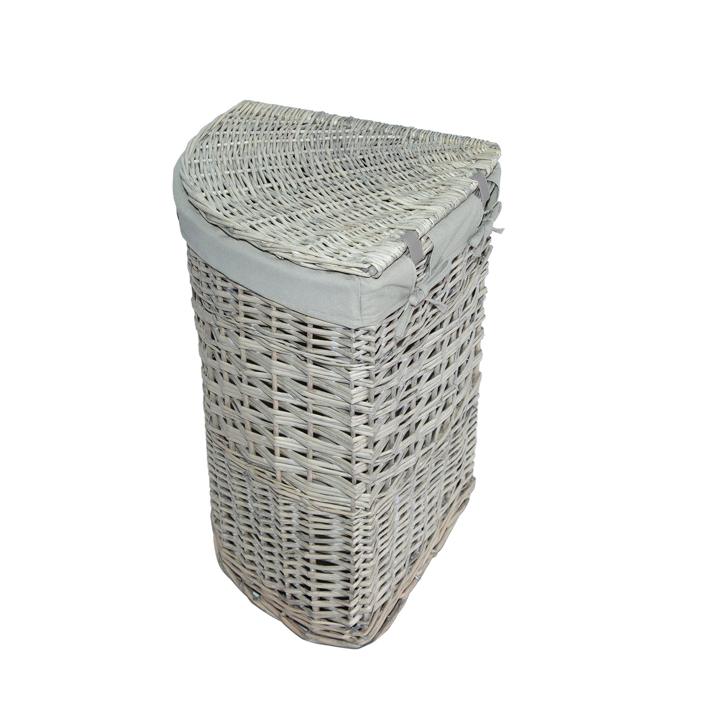 Grey Wash Corner Wicker Laundry Basket with Lining