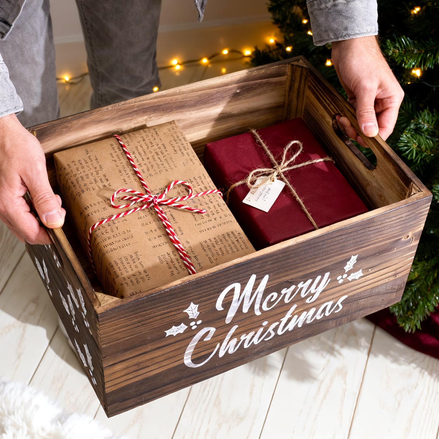 Brown Christmas Wooden Storage Crate