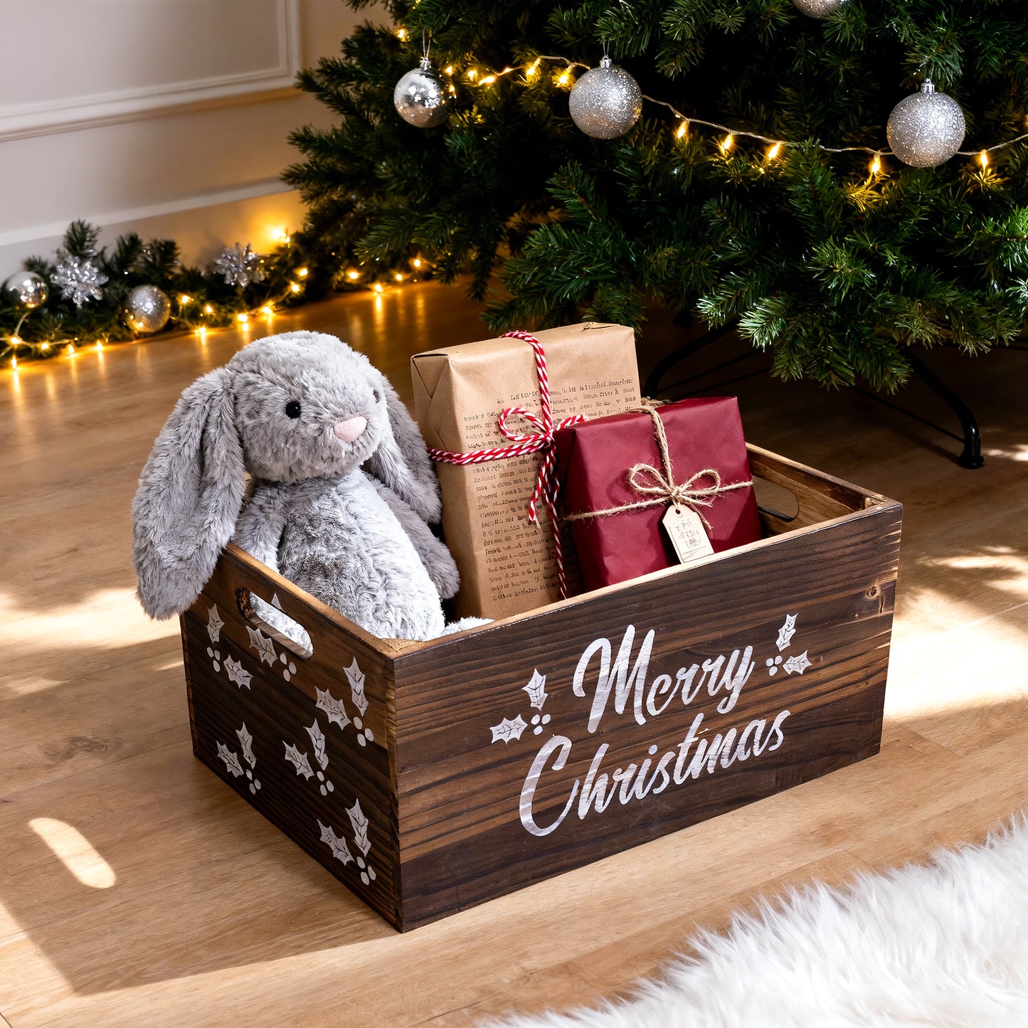 Brown Christmas Wooden Storage Crate