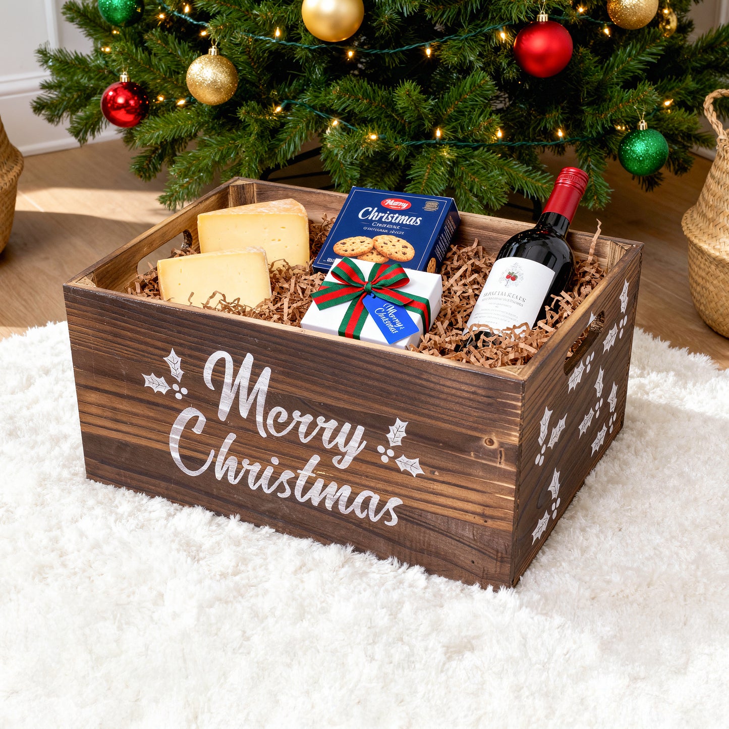 Brown Christmas Wooden Storage Crate