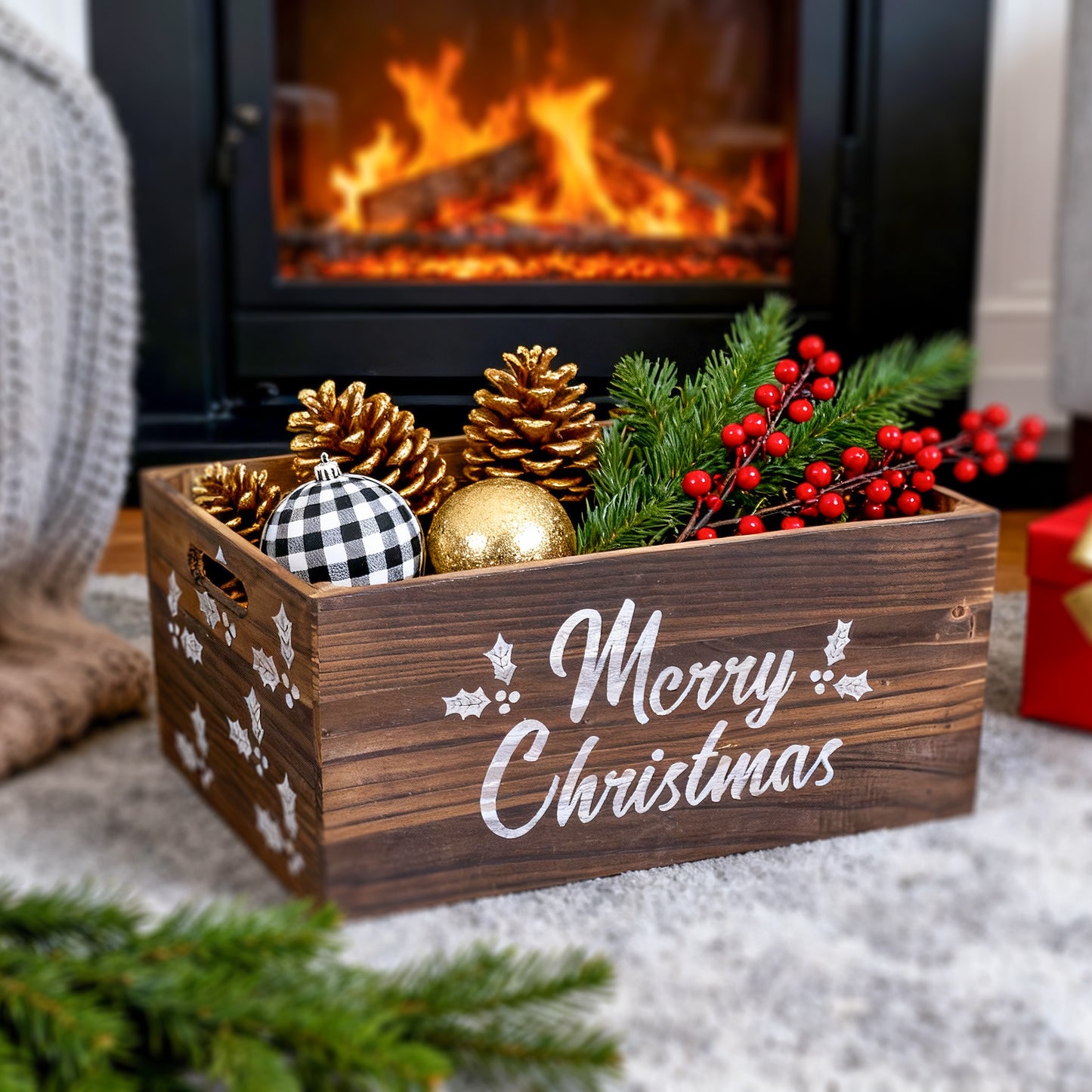Brown Christmas Wooden Storage Crate
