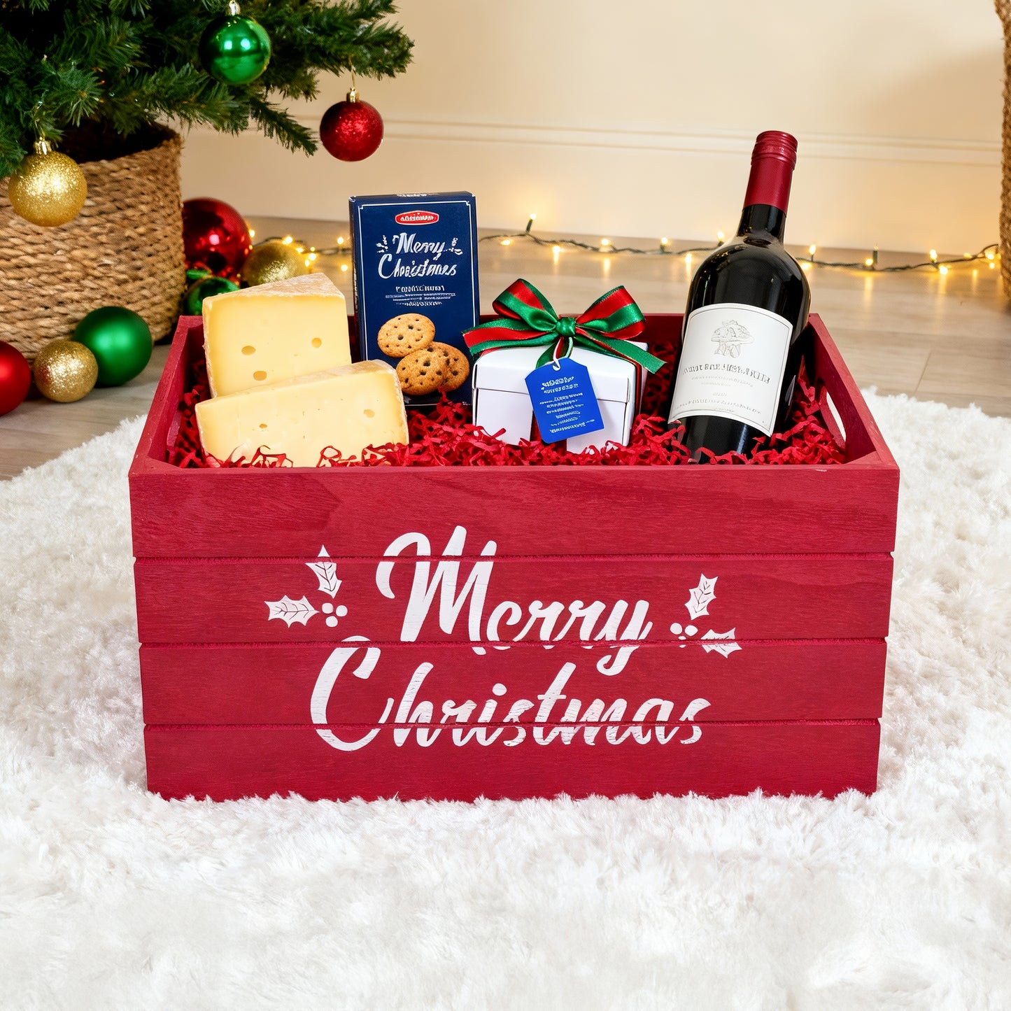 Red Christmas Wooden Storage Crate