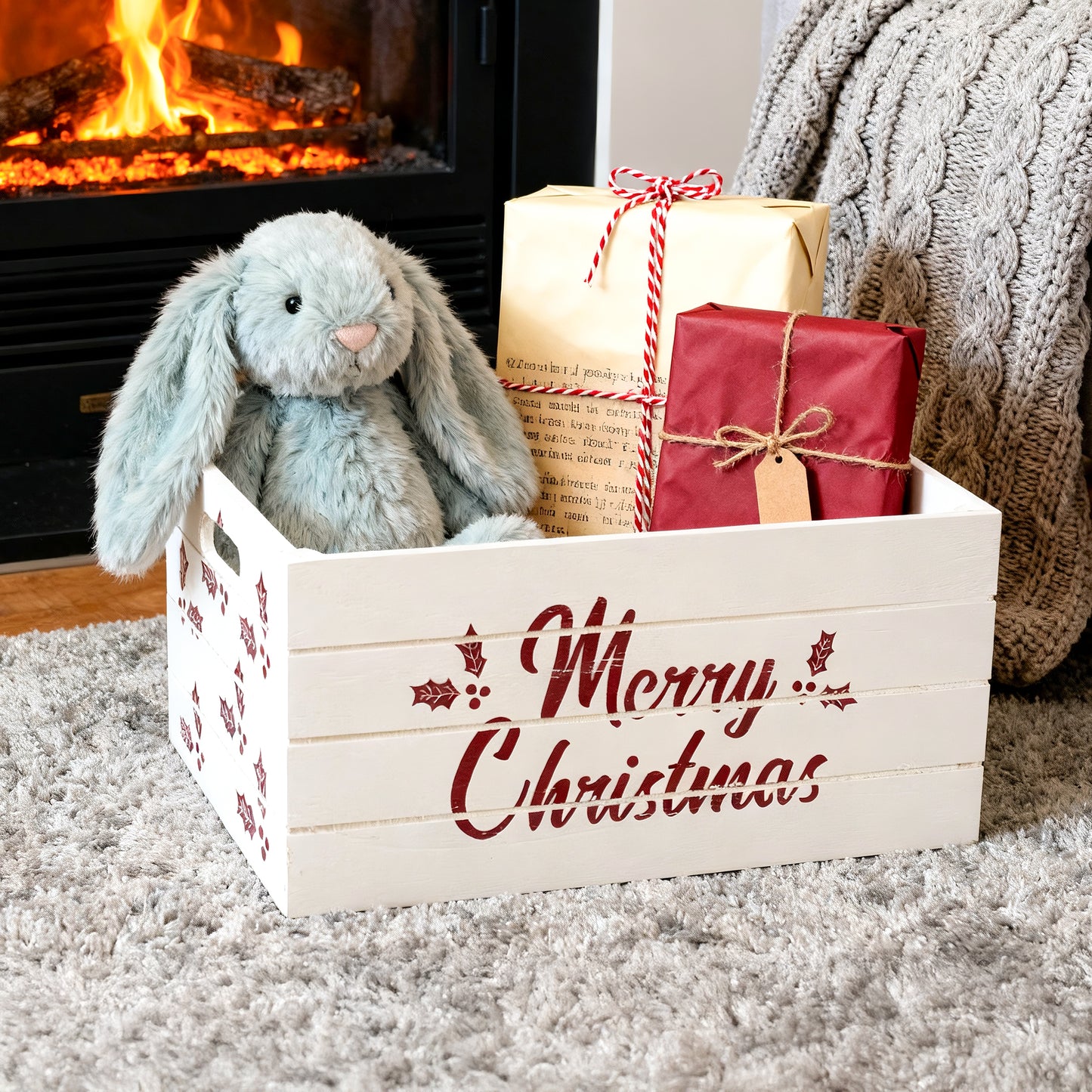 White Christmas Wooden Storage Crate