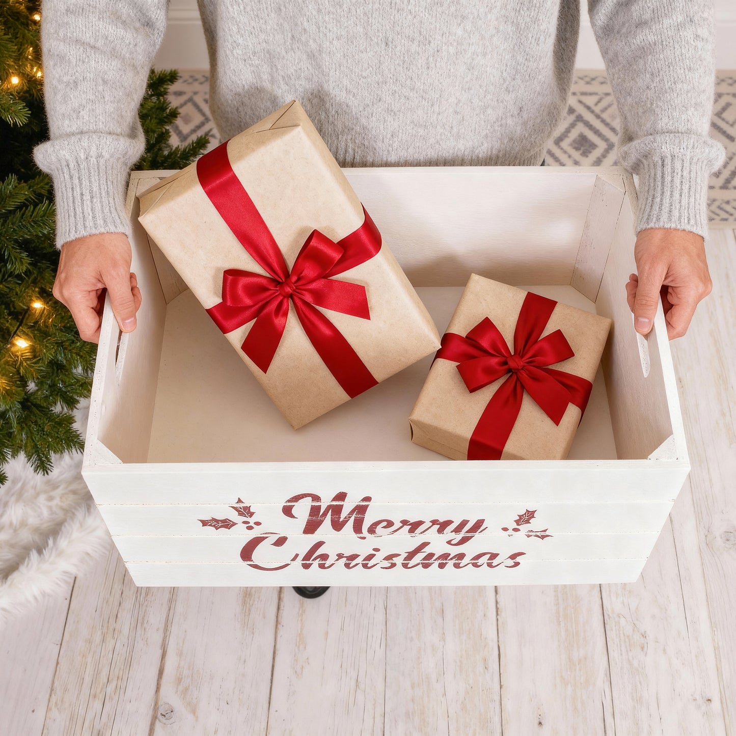 White Christmas Wooden Storage Crate