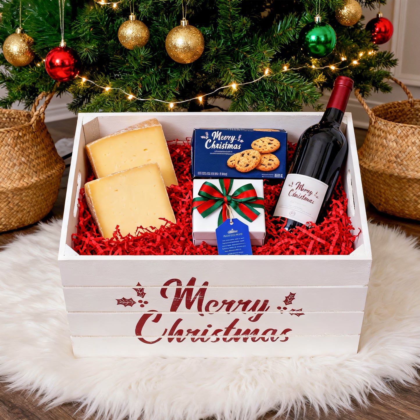 White Christmas Wooden Storage Crate
