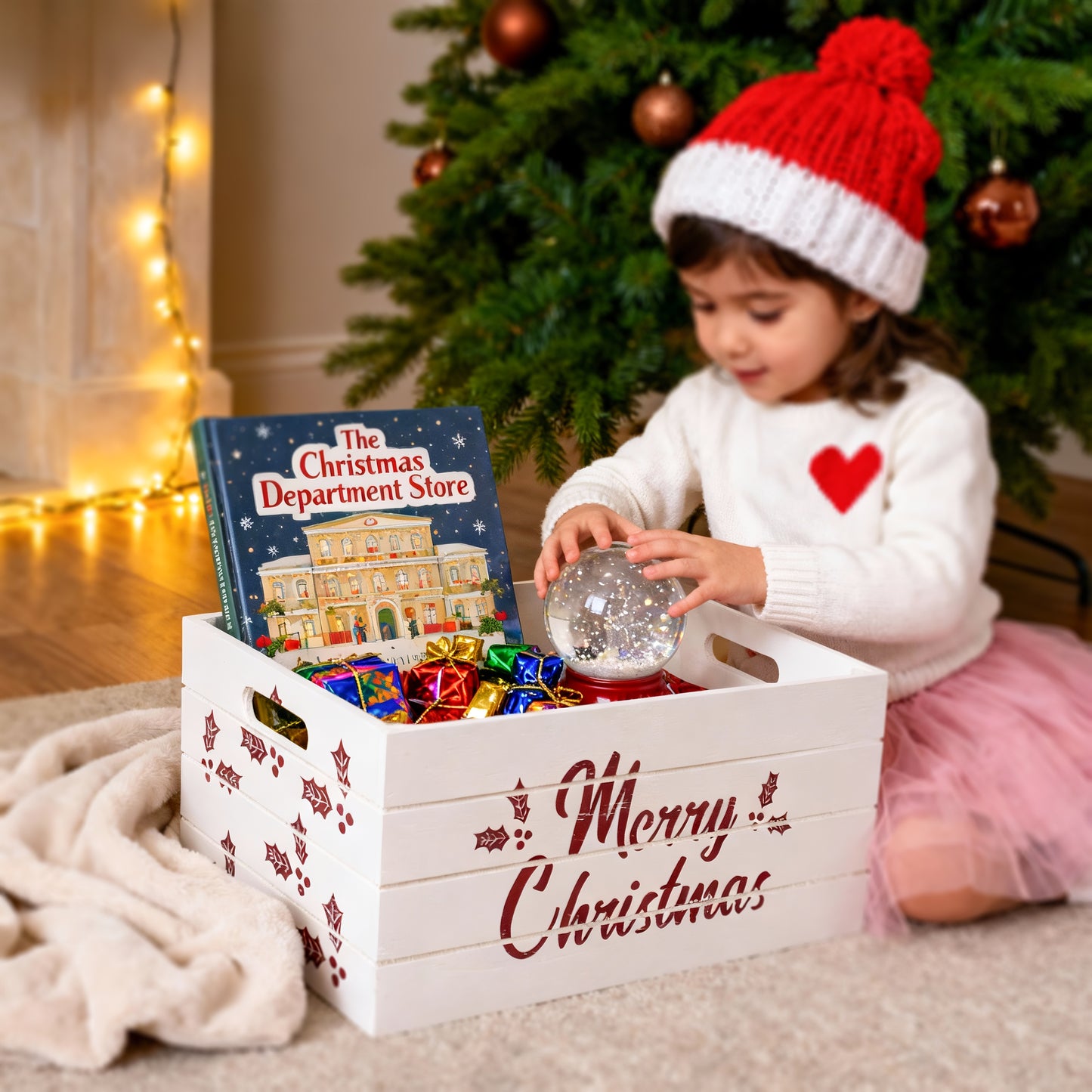 White Christmas Wooden Storage Crate