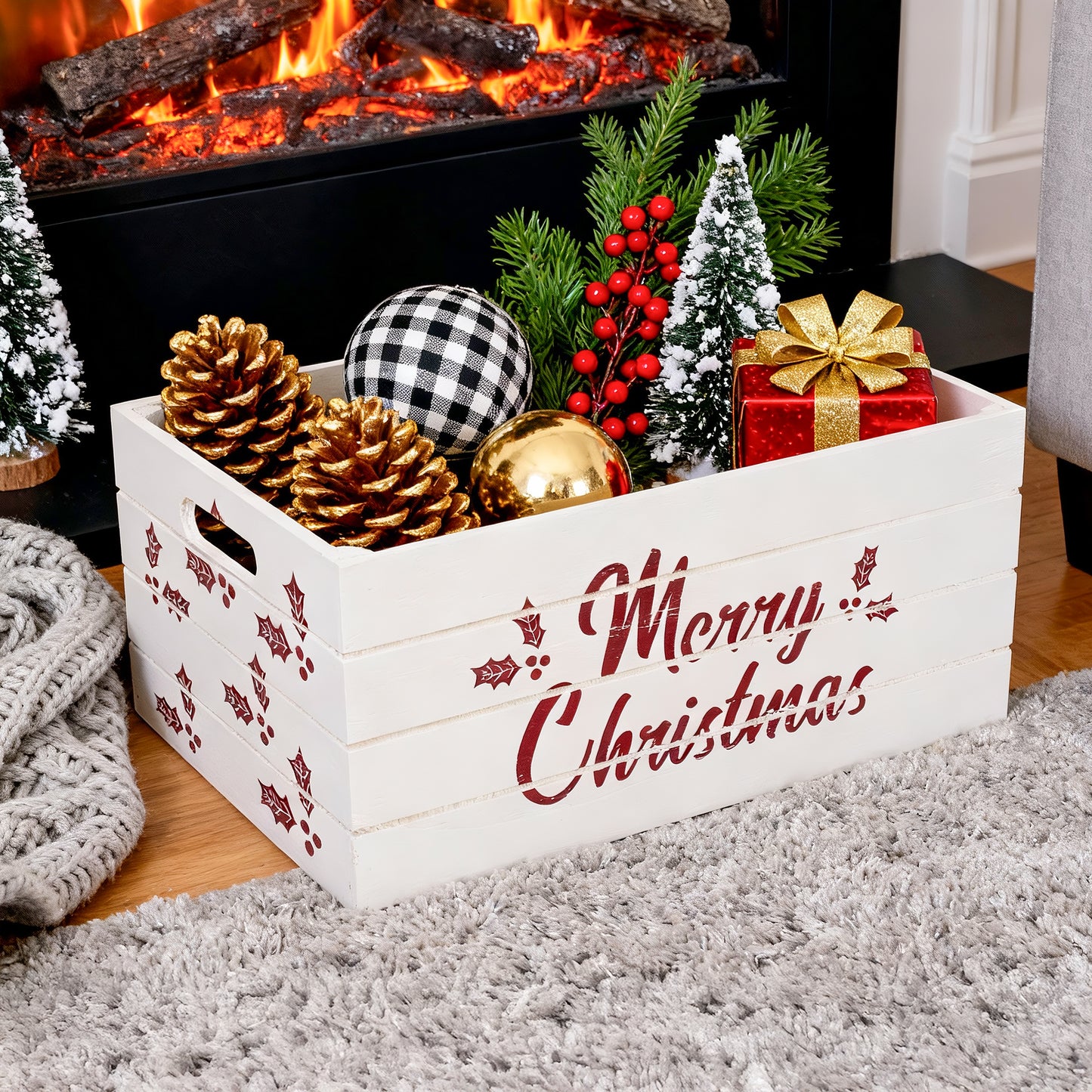 White Christmas Wooden Storage Crate