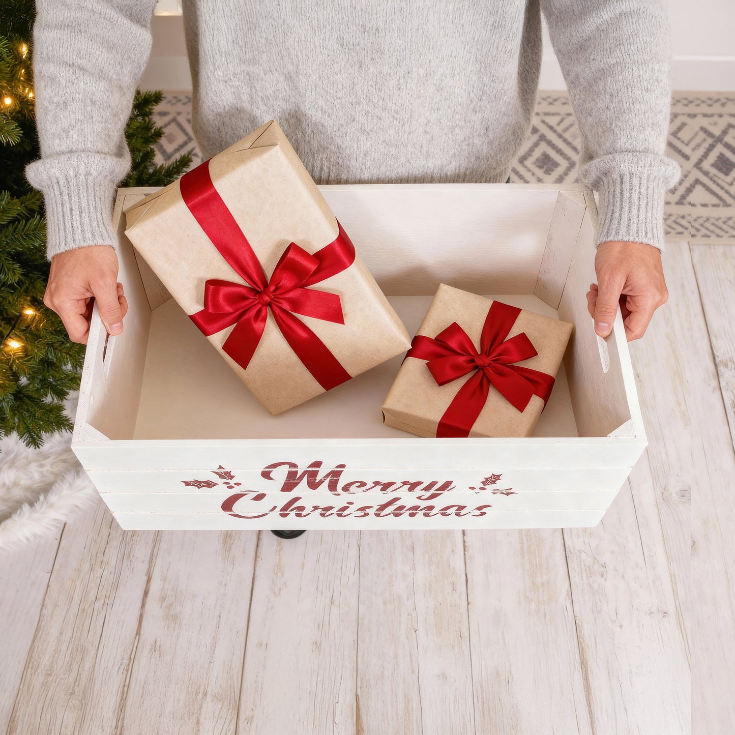 White Christmas Wooden Storage Crate