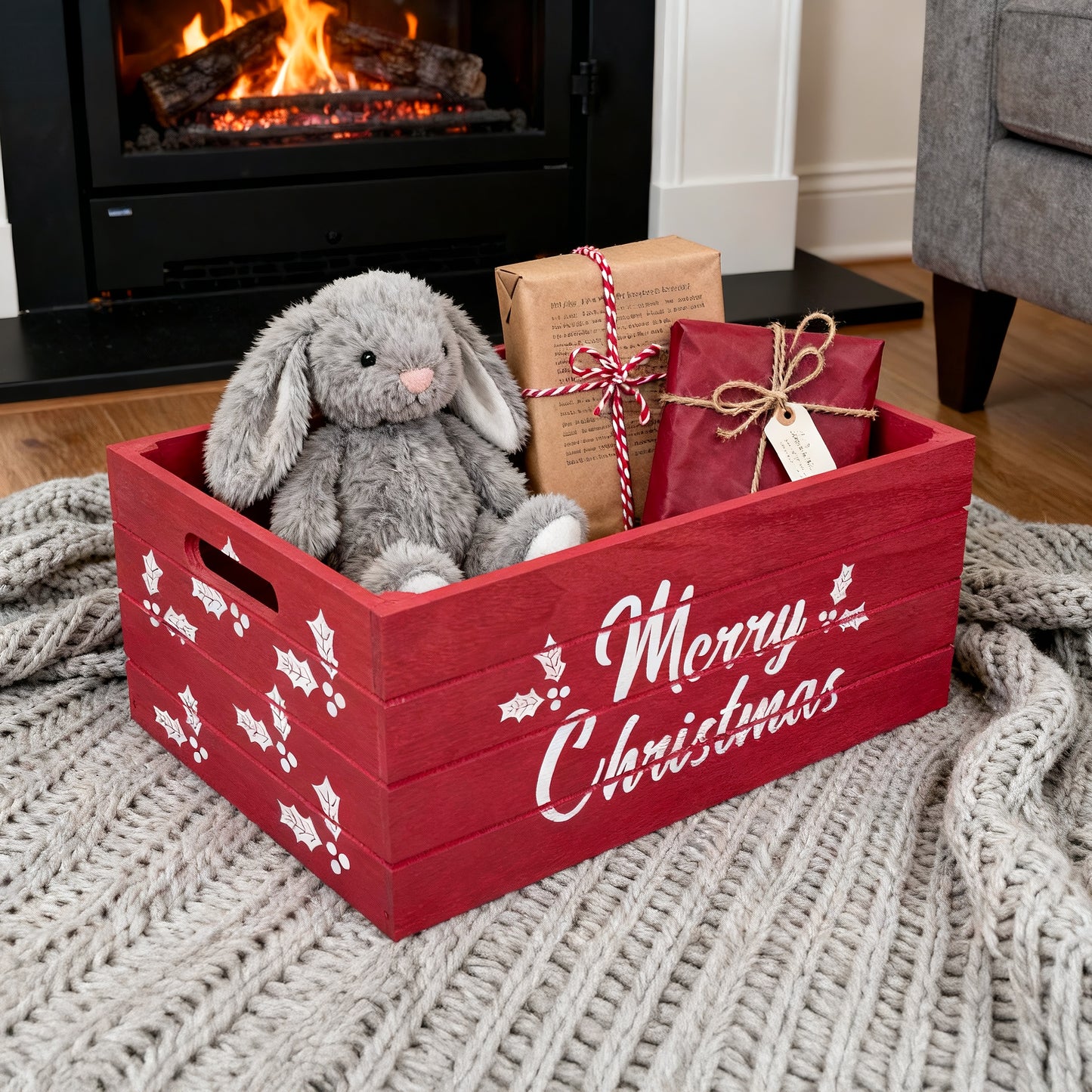 Red Christmas Wooden Storage Crate