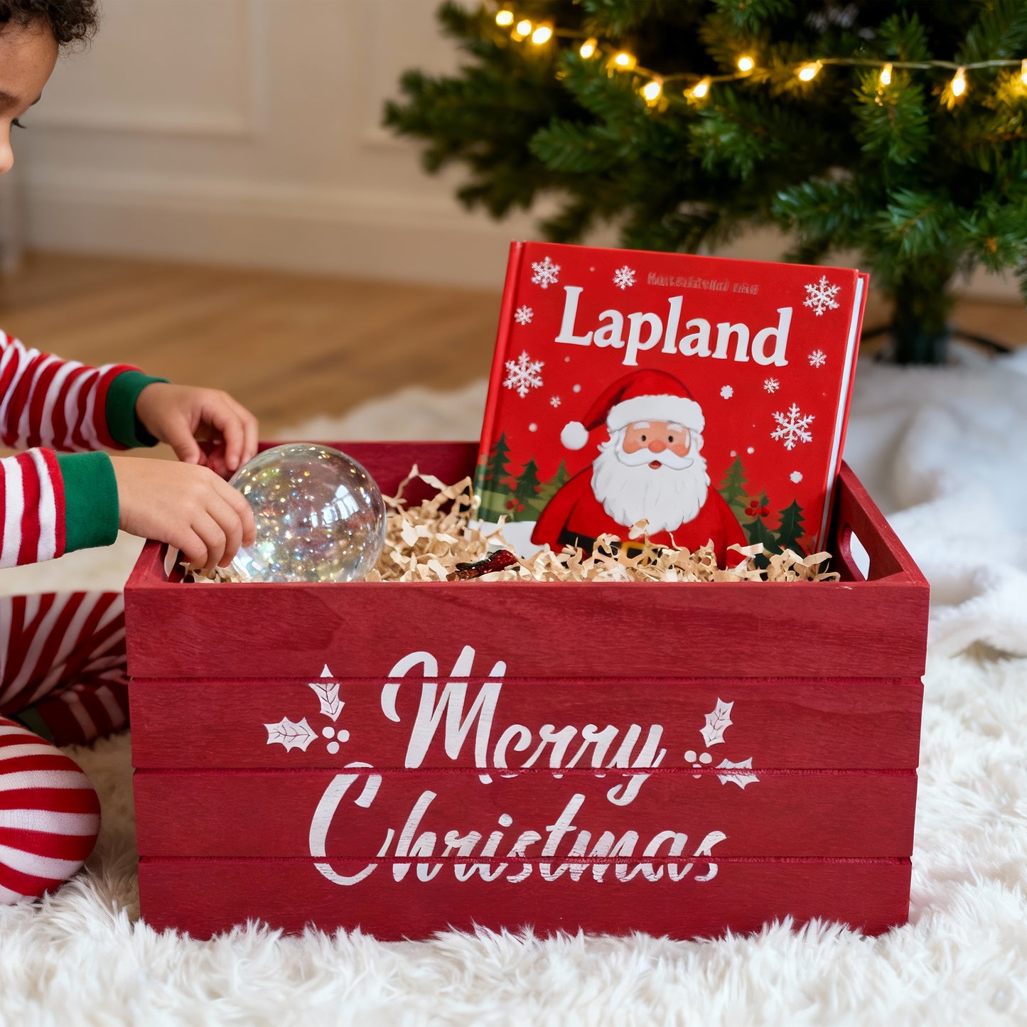 Red Christmas Wooden Storage Crate