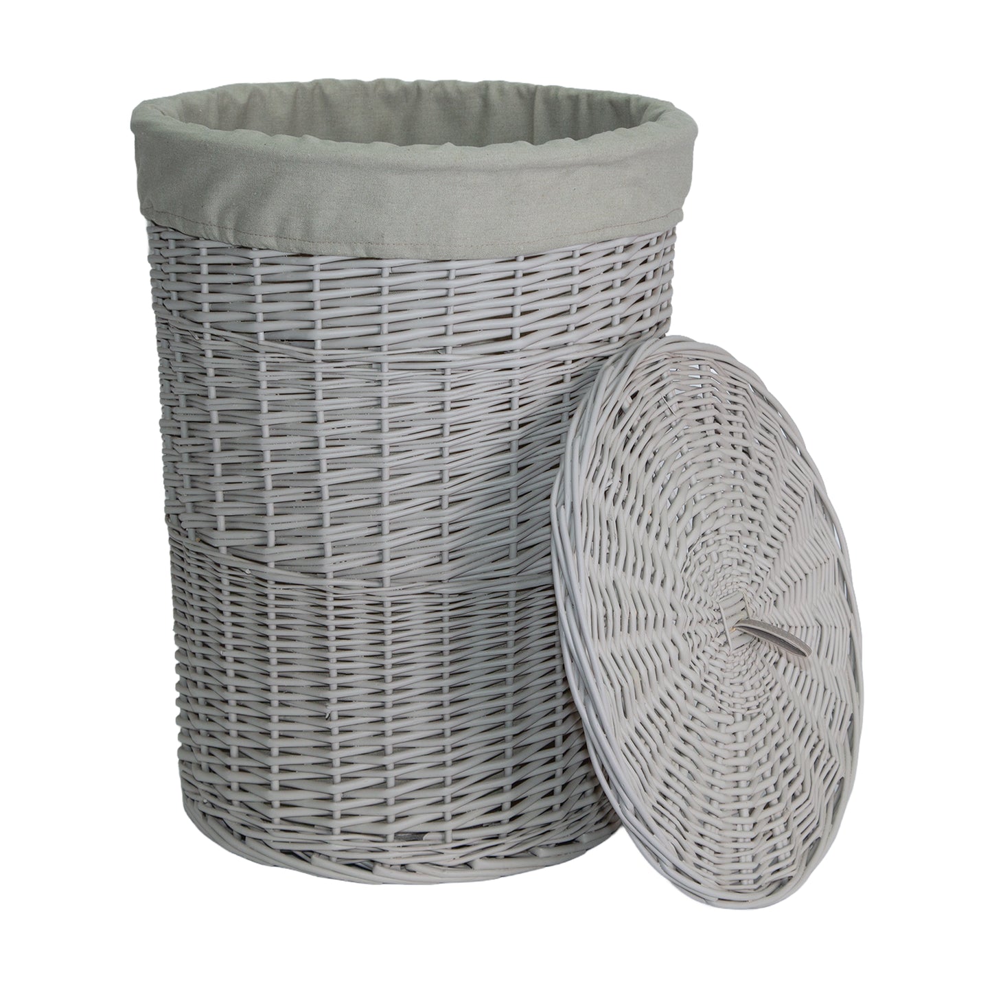 Light Grey Round Wicker Laundry Basket with Lining - 2 Sizes