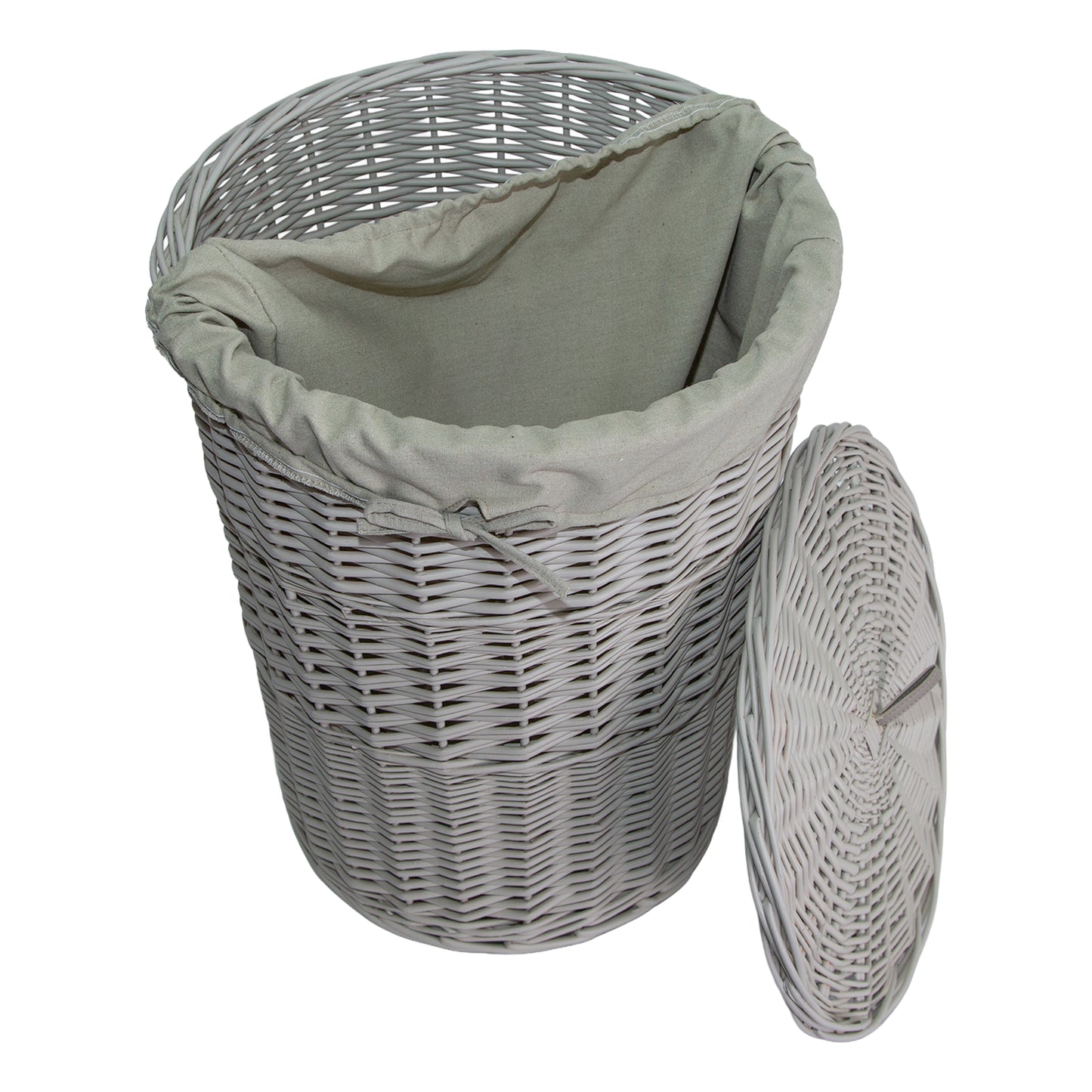 Light Grey Round Wicker Laundry Basket with Lining - 2 Sizes