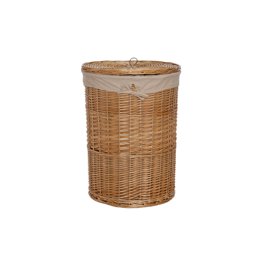Double Steamed Round Wicker Laundry Basket with Lining - 2 Sizes