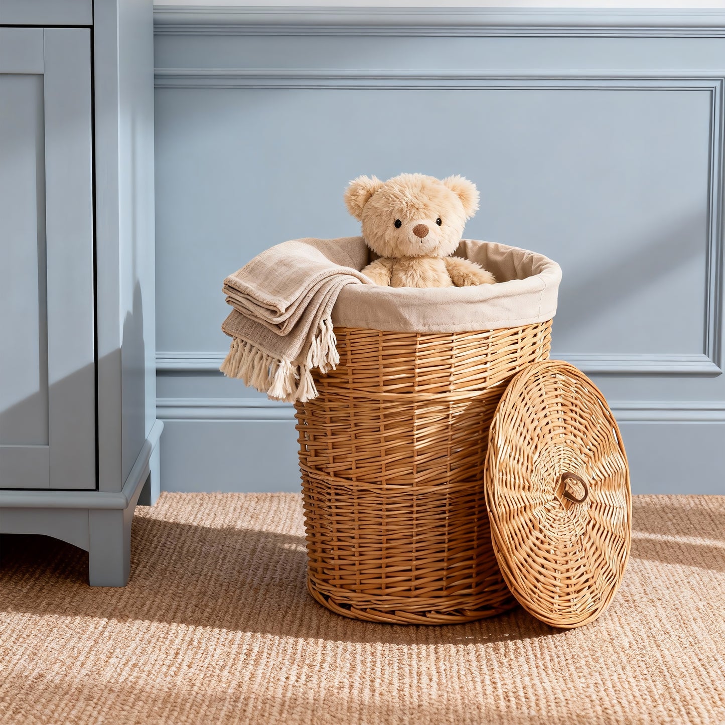 Double Steamed Round Wicker Laundry Basket with Lining - 2 Sizes