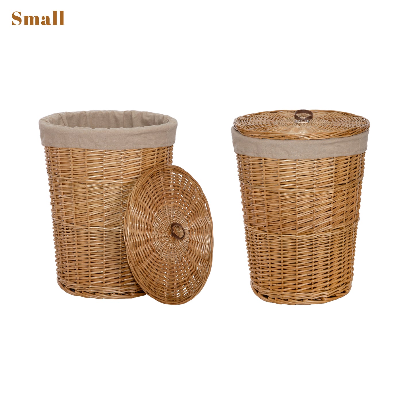 Double Steamed Round Wicker Laundry Basket with Lining - 2 Sizes