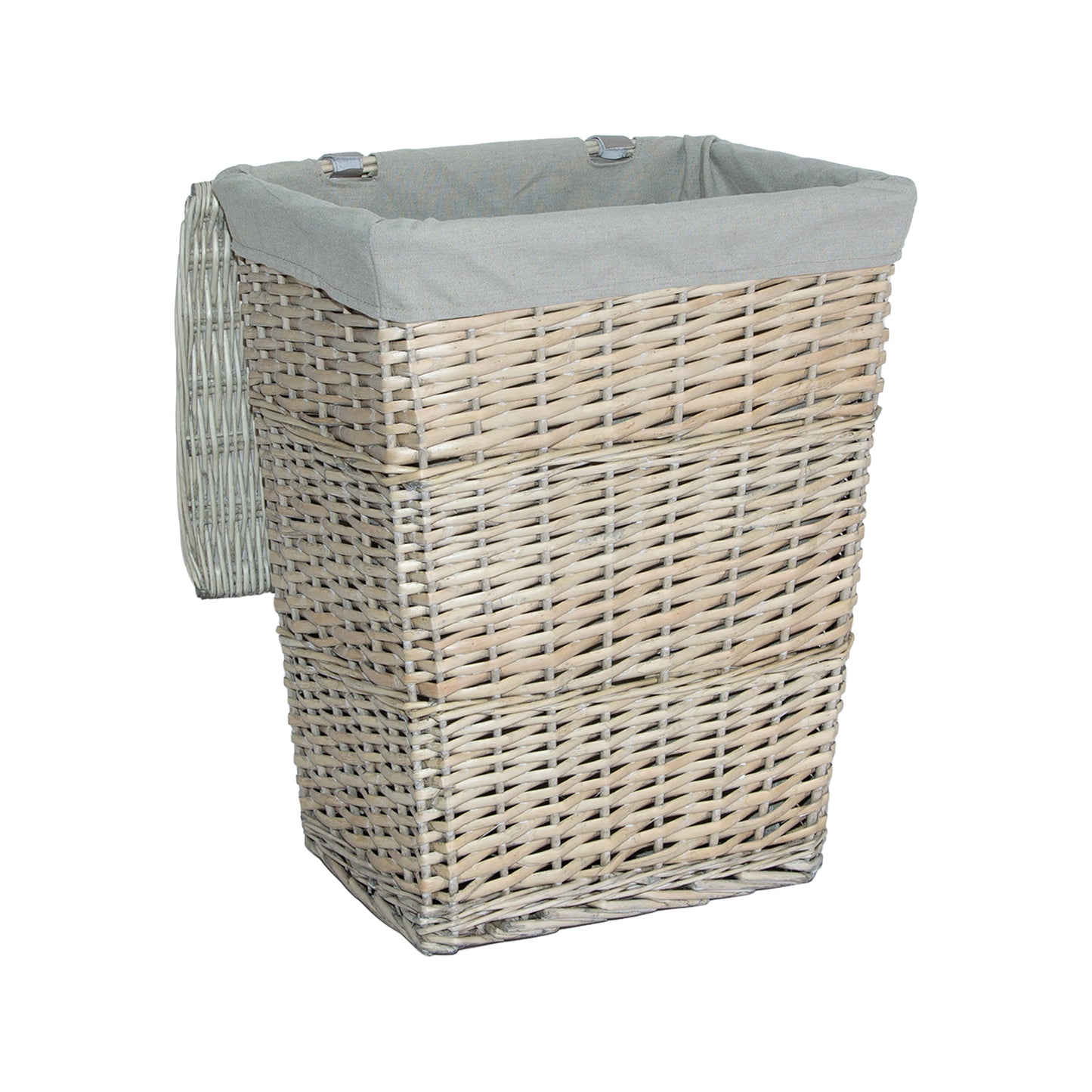 Grey Wash Tapered Wicker Laundry Basket with Lining