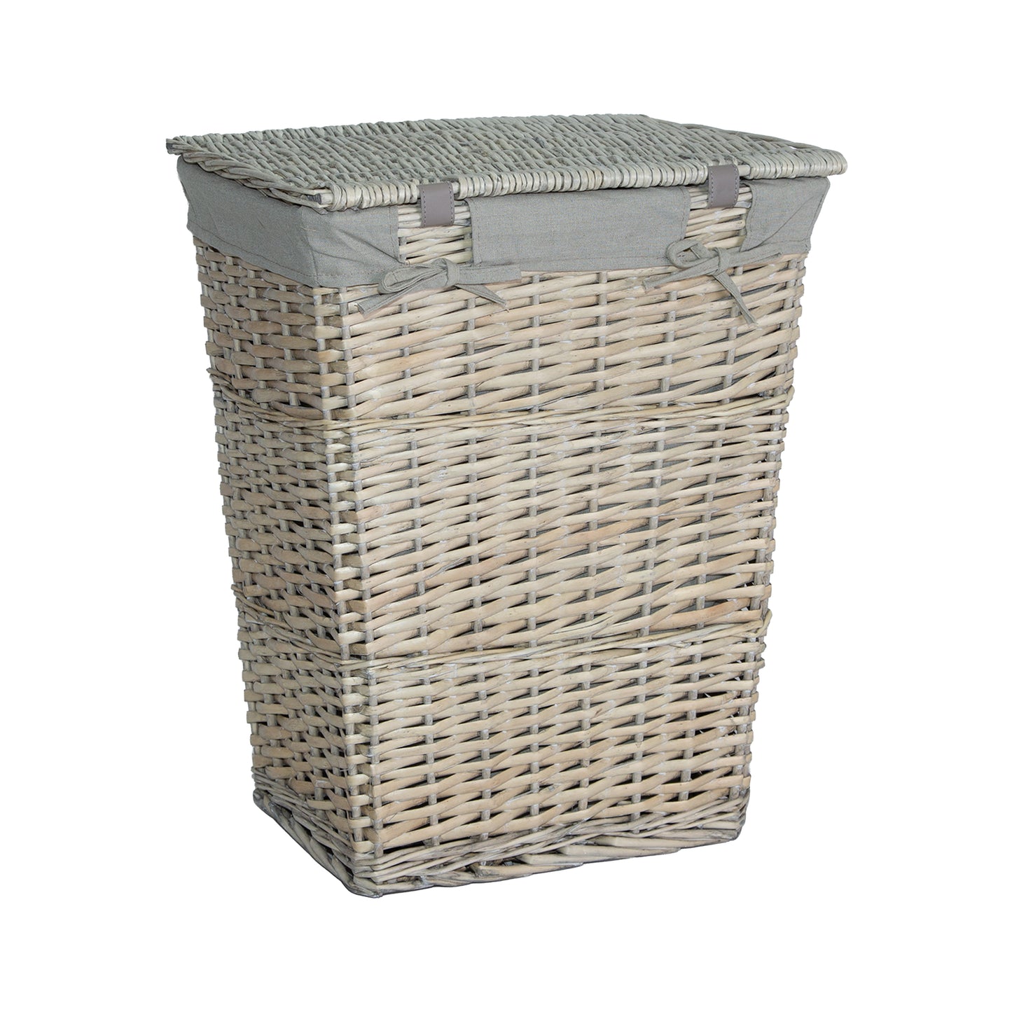 Grey Wash Tapered Wicker Laundry Basket with Lining