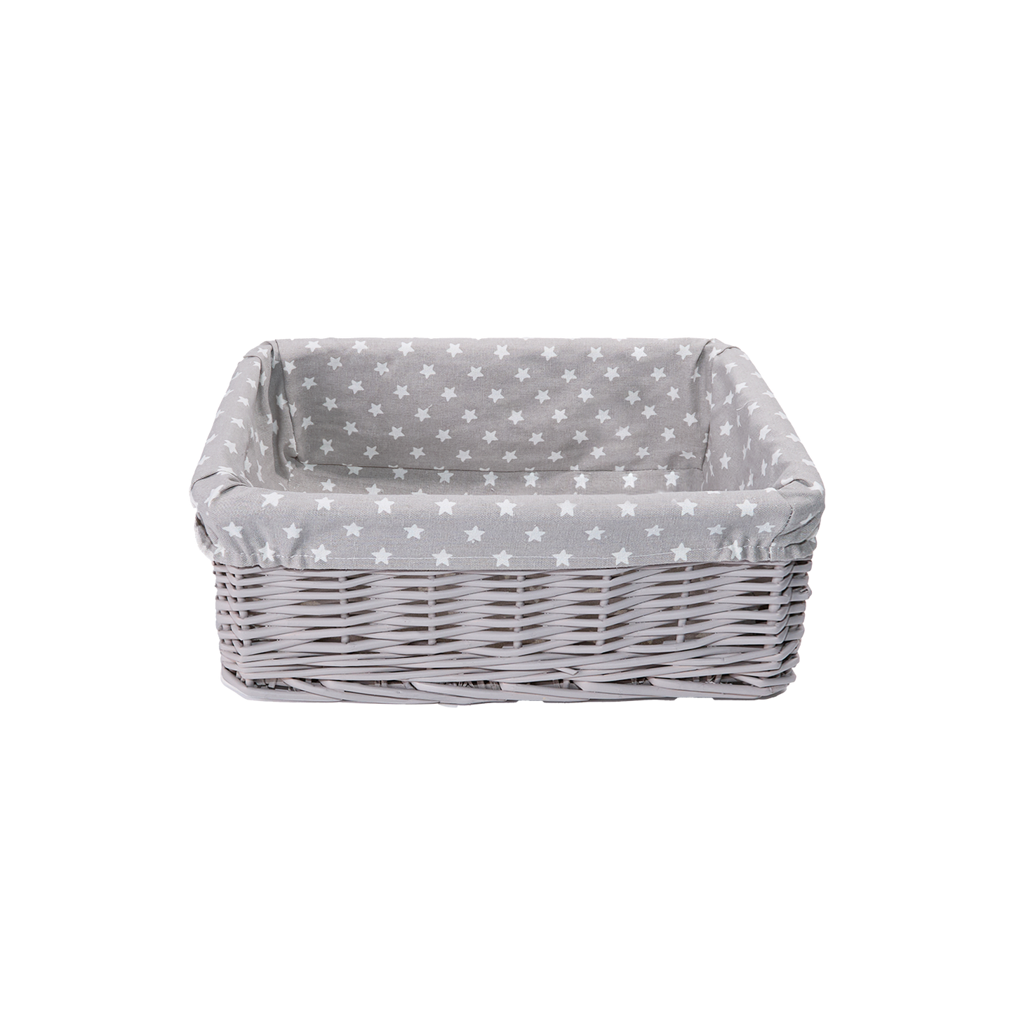 Grey Wicker Storage Basket with Star Pattern Lining - 3 Sizes