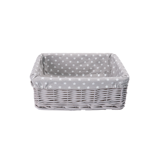Grey Wicker Storage Basket with Star Pattern Lining - 3 Sizes