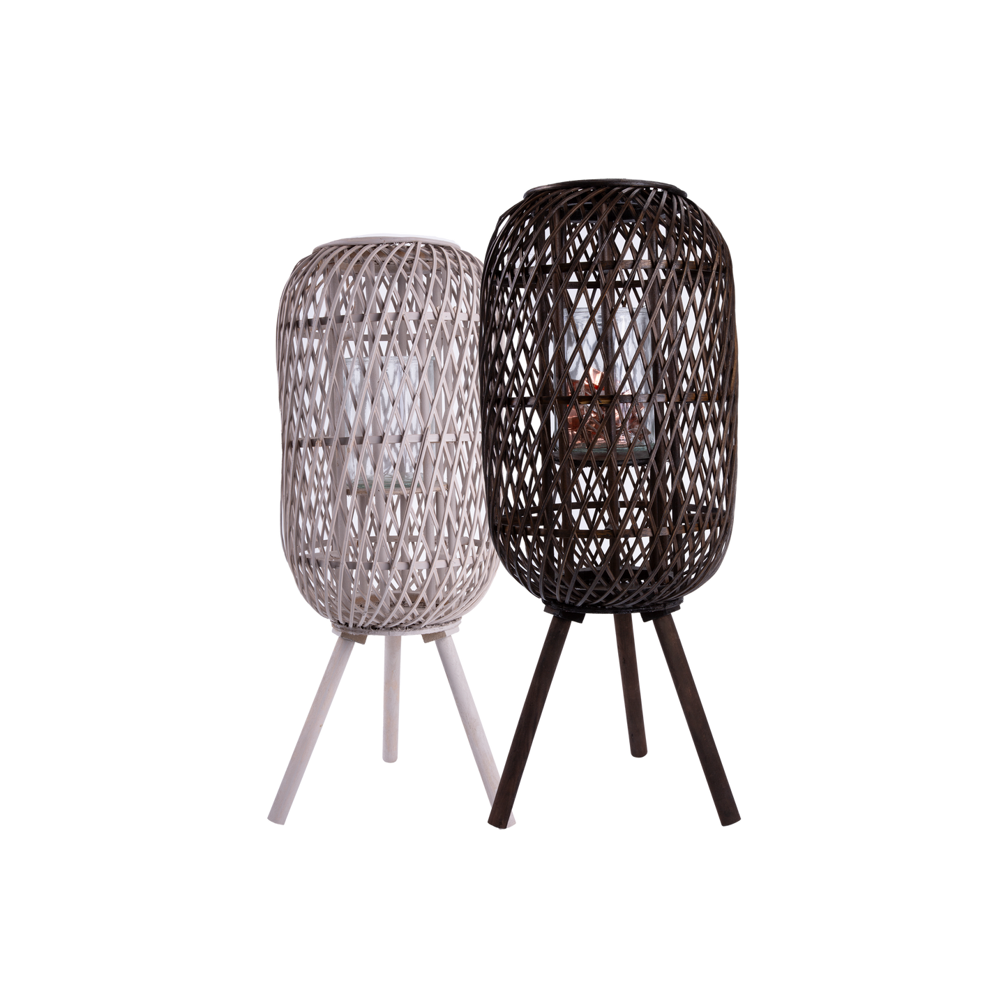 Bamboo Tripod Lantern Candle Holder - Grey / Brown