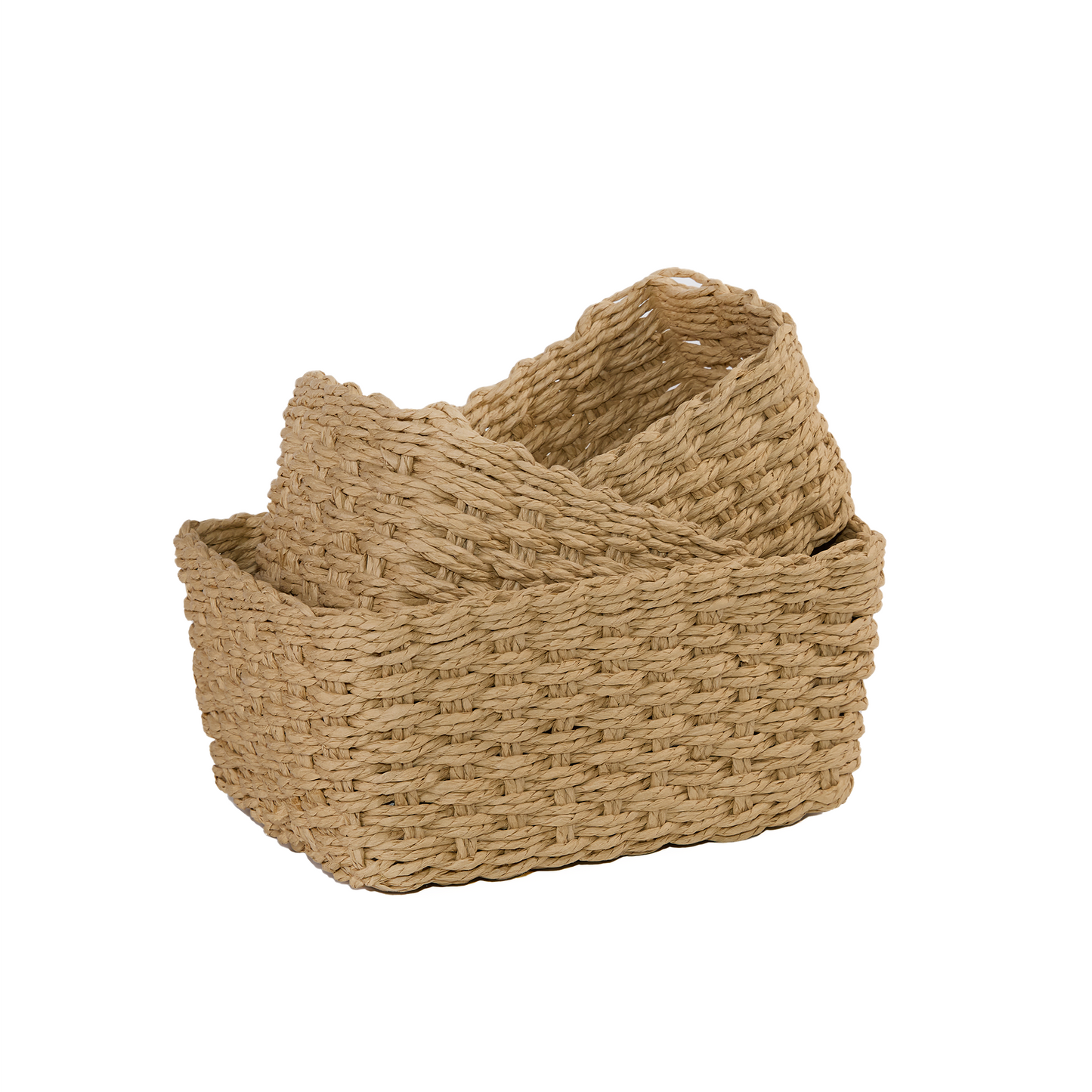 Beige Paper Rope Storage Basket Set 3