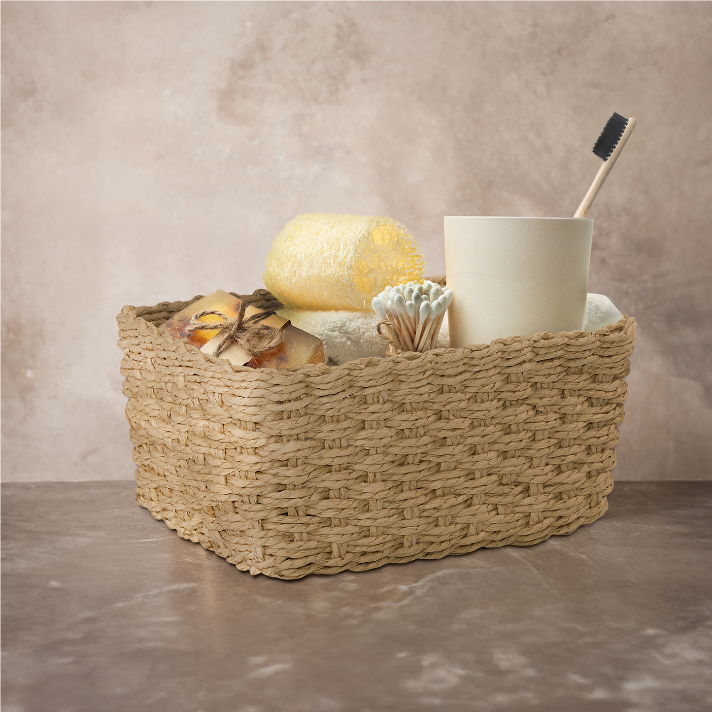 Beige Paper Rope Storage Basket Set 3