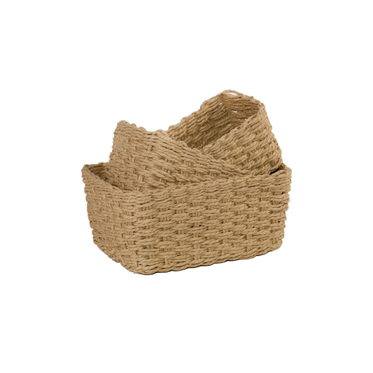 Beige Paper Rope Storage Basket Set 3